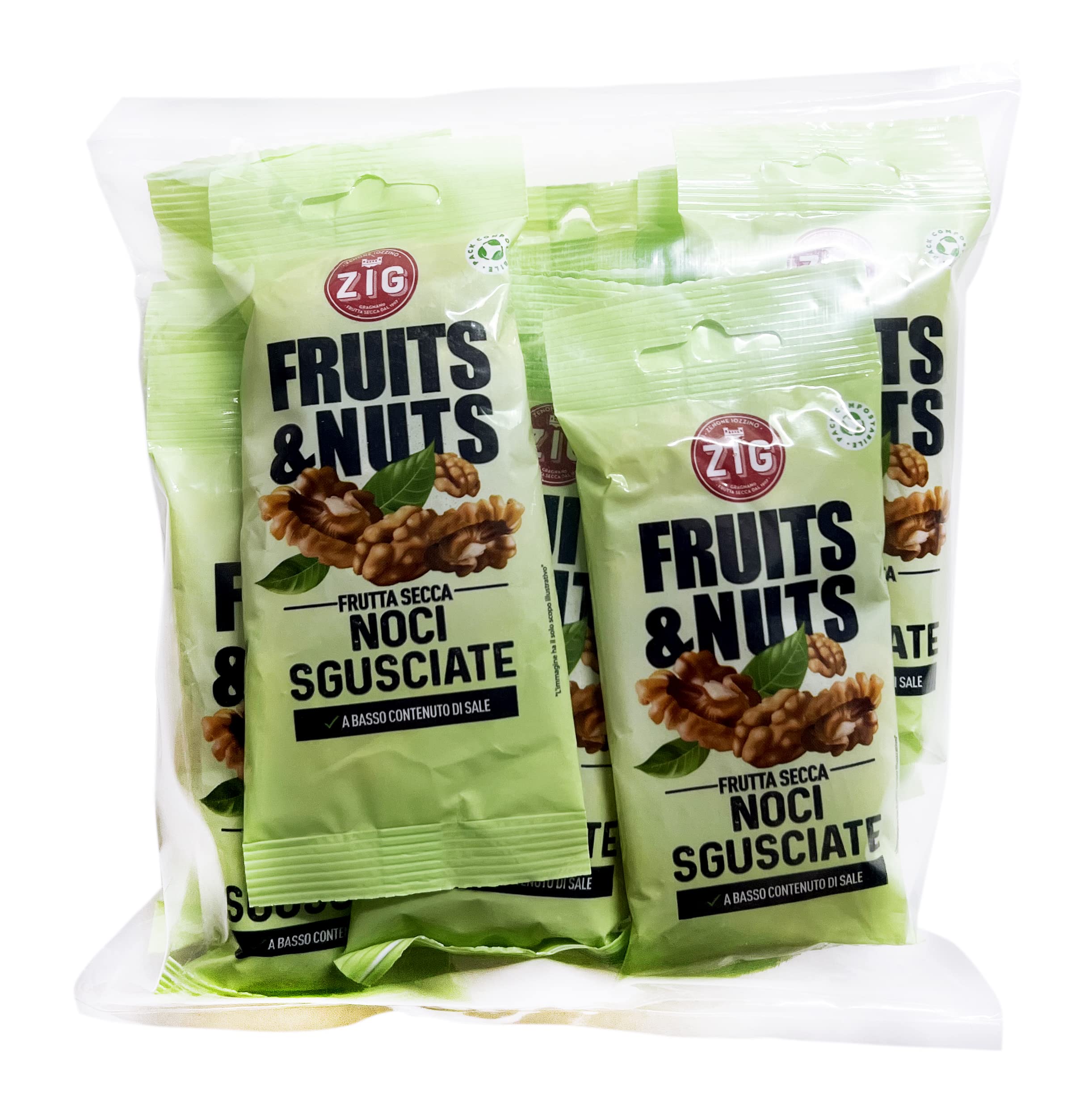 ZIG - Snack Fruits & Nuts - Nueces sin cáscara 300g (10 sobres de 30g) Pack 100% compostable