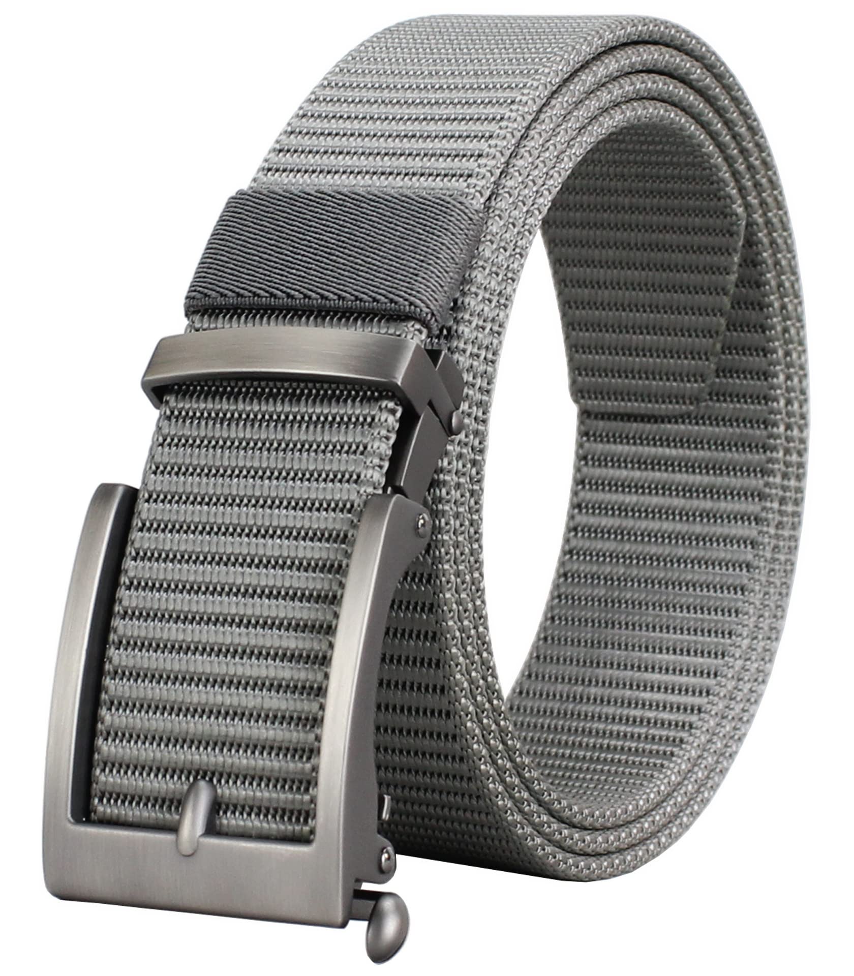 Bullko Mens Webbing Nylon Belt Adjustable Slide no Ratchet Golf Click Belts for Men Grey Casual fit pants below 44