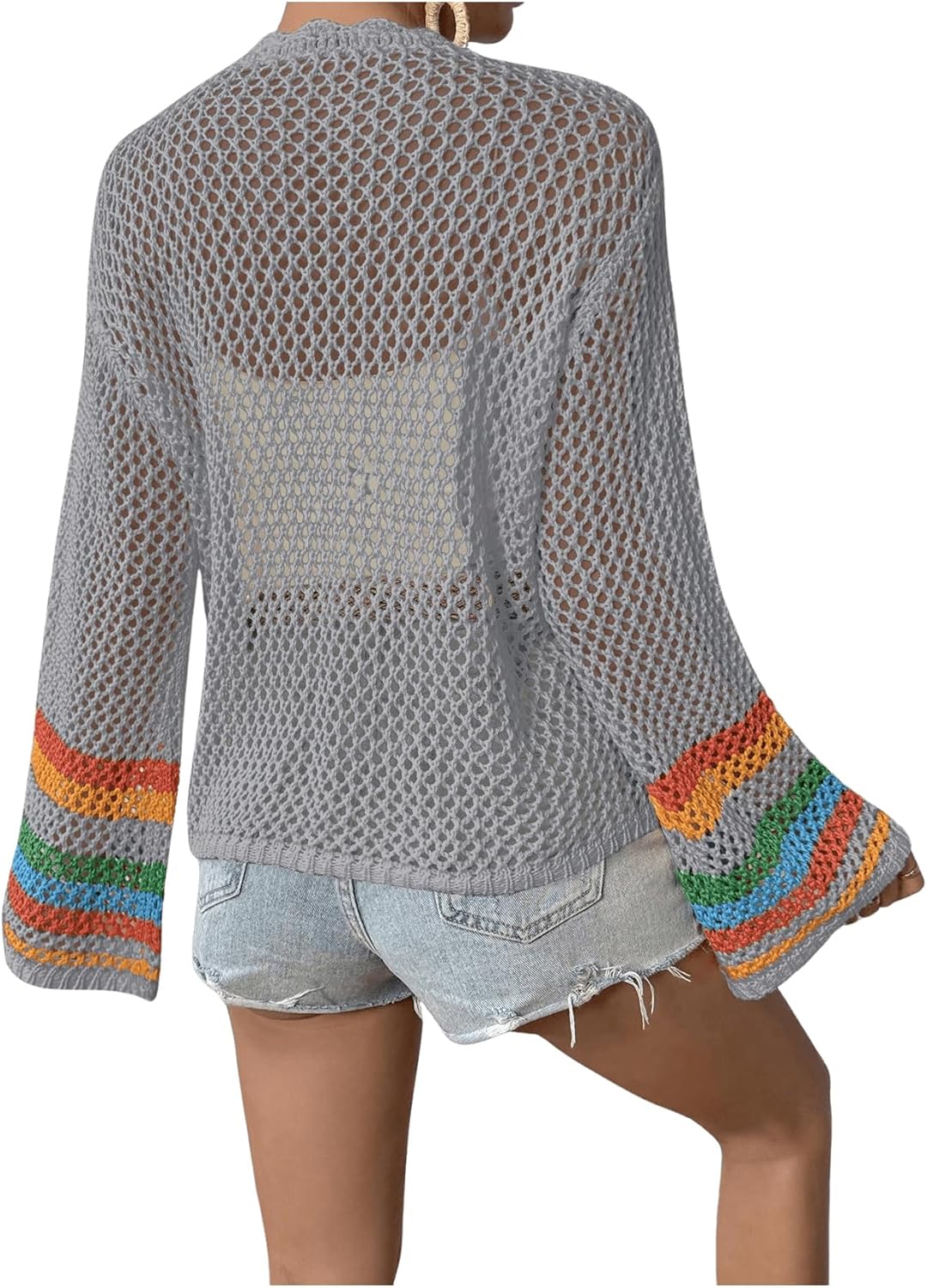 SHENHE Women's Floral Crochet Cardigan Hollow Out Open Front Long Sleeve Cardigan Sweater - Image 2