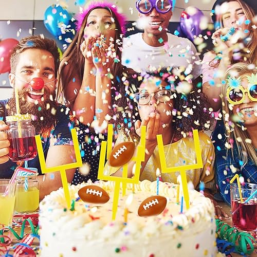 Miniatura 4 de Taiyin 9 piezas de decoración de pastel de fútbol, 6 postes, decoración de campo, 3 mini bolas deportivas para fiesta de cumpleaños temática de