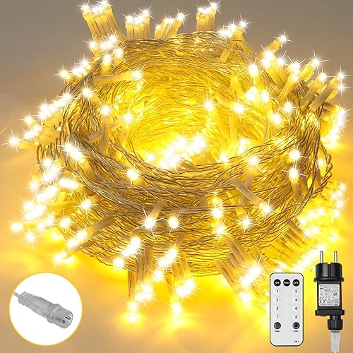 Sylvwin Catena Luminosa per Albero di Natale,50M,500 LED,Luci Albero di Natale per Esterni,Funzione di Memoria,8 Modalitร ,Luci Natalizie per Casa,Giardino,Decorazione Natalizia - 50M 500LED