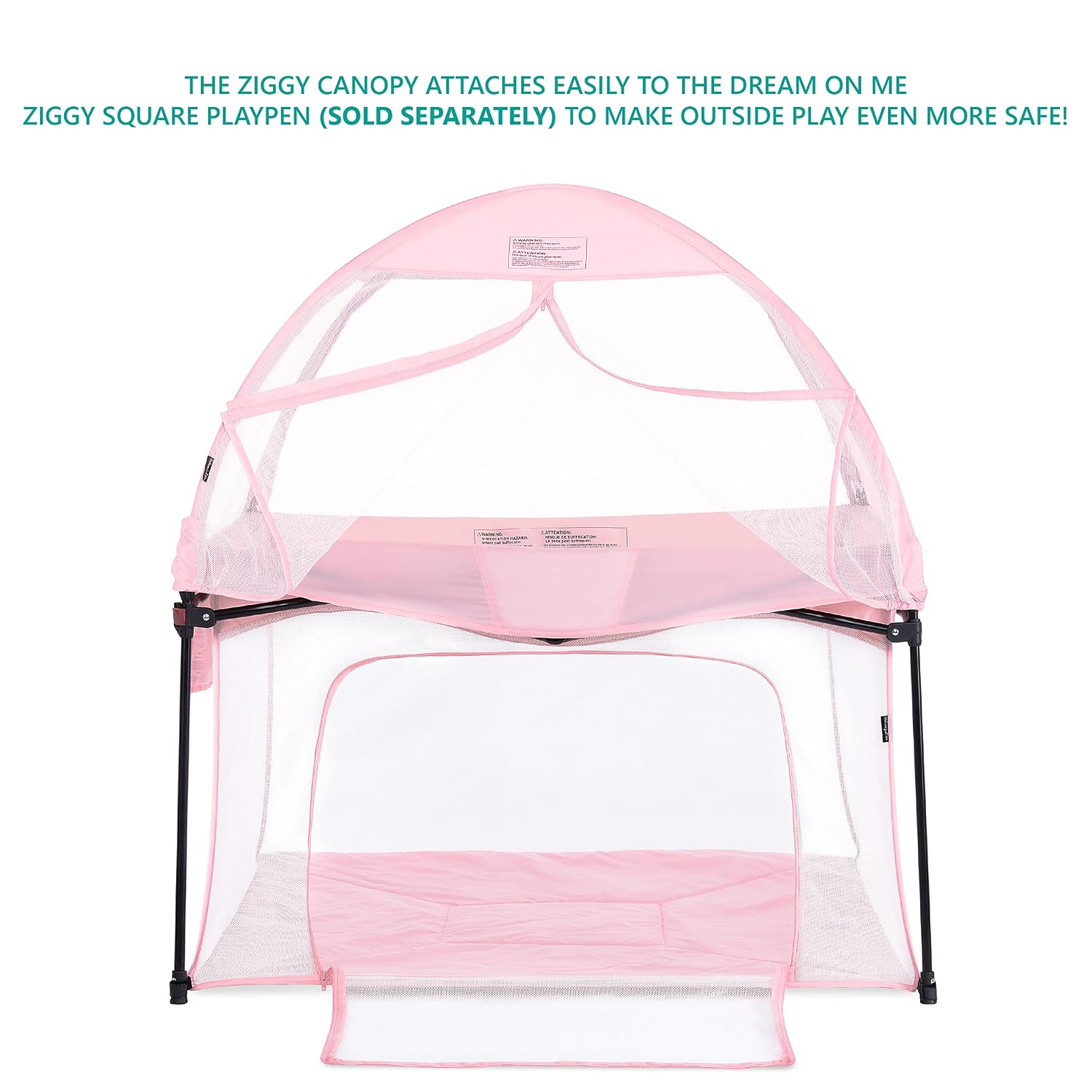 Dream On Me Ziggy Canopy – Pink, Compatible with Ziggy Square Playpen, UV, Rain & Bug Protection, Foldable & Travel-Friendly