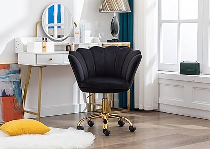 Amazon Co Jp Zobido オフィスチェア 椅子 おしゃれ 在宅ワーク デスクチェア 勉強 仕事 メイクアップチェア 花びら 背もたれ 高さ調整 キャスター付き 360回転 パソコン椅子 北欧 リラックスチェア Black ホーム キッチン