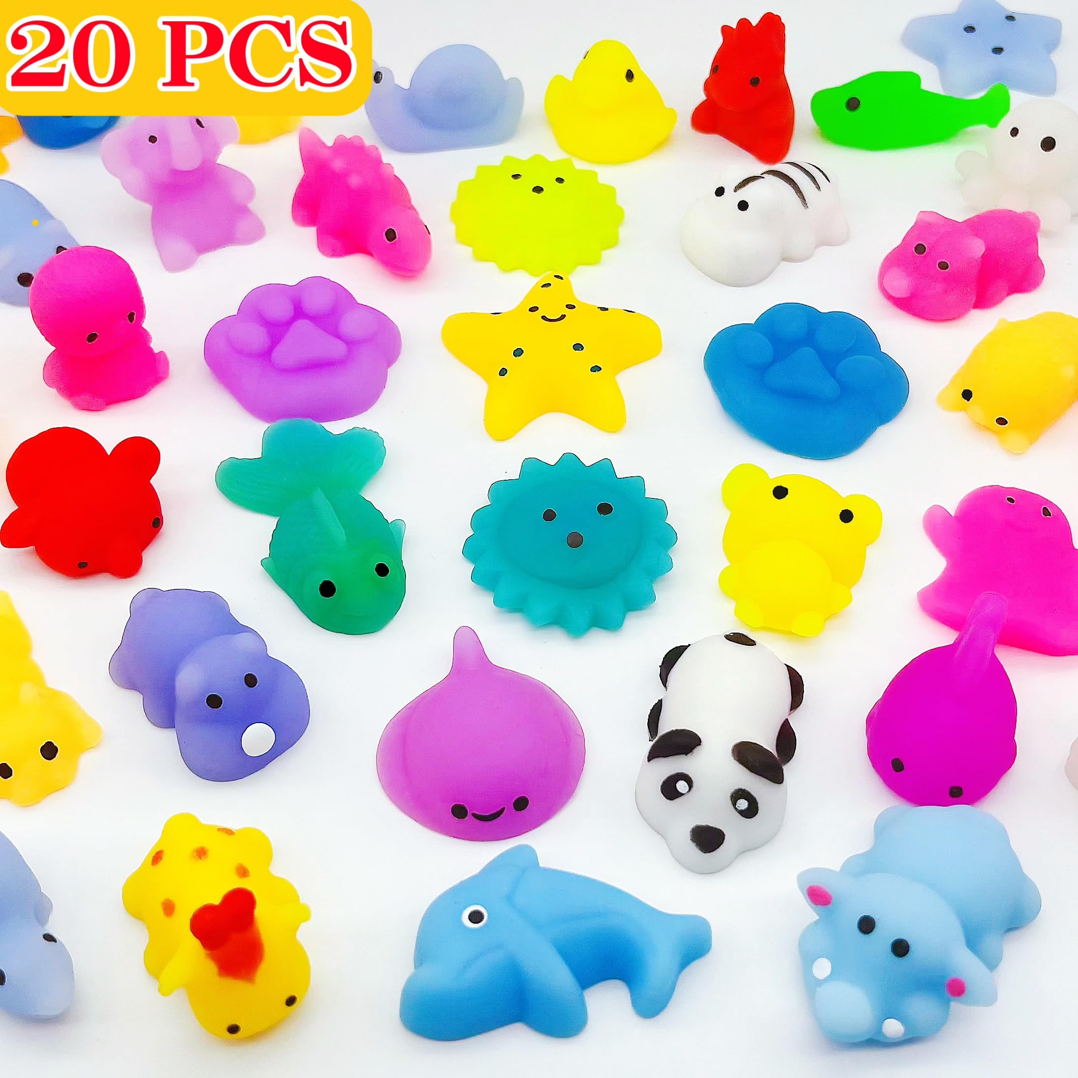 JIAHO 20 Pcs Mochi Squishy Toys - Party Favors, Mini Kawaii Squishies for Kids, Sensory Squeeze Fidget Toys Bulk for Classroom Prizes, Easter Basket and Goodie Bag Stuffers
