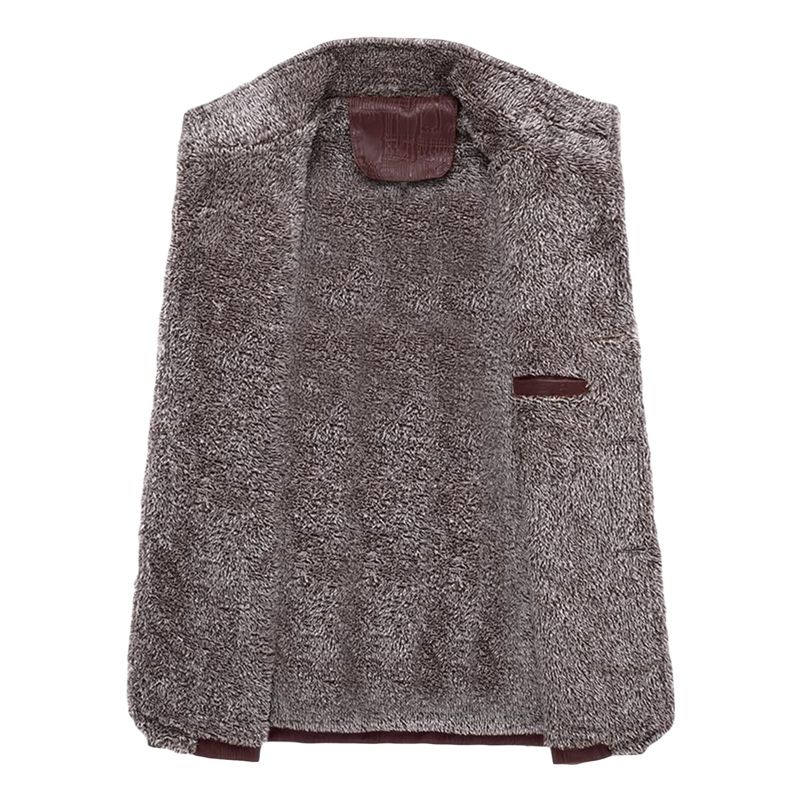 Maiyifu-GJ Men Faux Leather Lapel Zip Up Jacket Retro Casual Slim Fit Fleece Jackets Sherpa Lined Winter Warm Trucker Coat (Brown,X-Large)