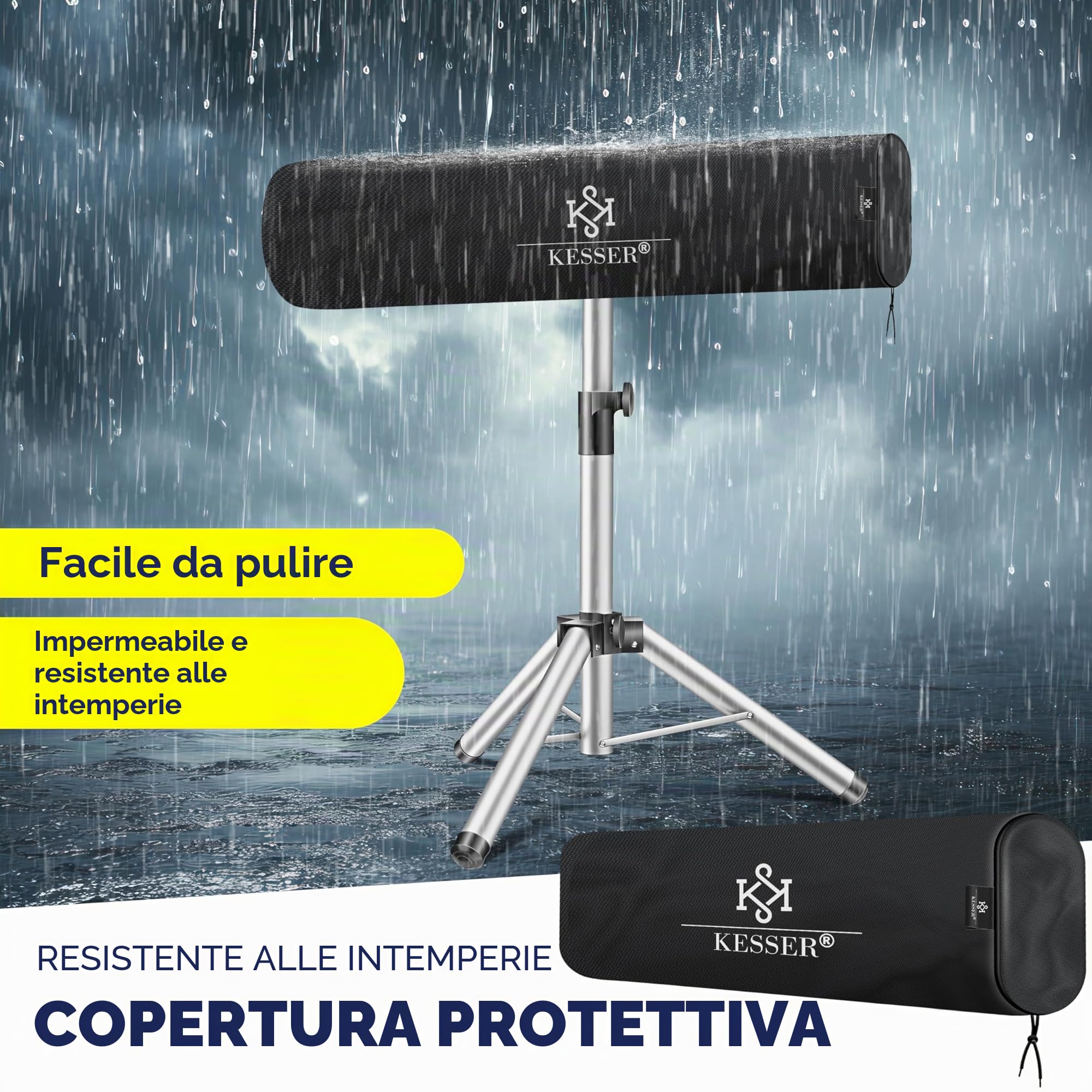 Kesser® Radiatore a raggi infrarossi Riscaldatore a raggi infrarossi Radiatore per terrazza 2500W con telecomando incluso, con custodia protettiva, altezza regolabile, supporto telescopico, Radiatore