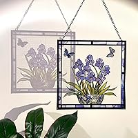 Handcrafted Blue Iris & Butterfly Stained Glass Suncatcher - 8x8" Real Glass Window Panel, Nature Decor & Unique Gift