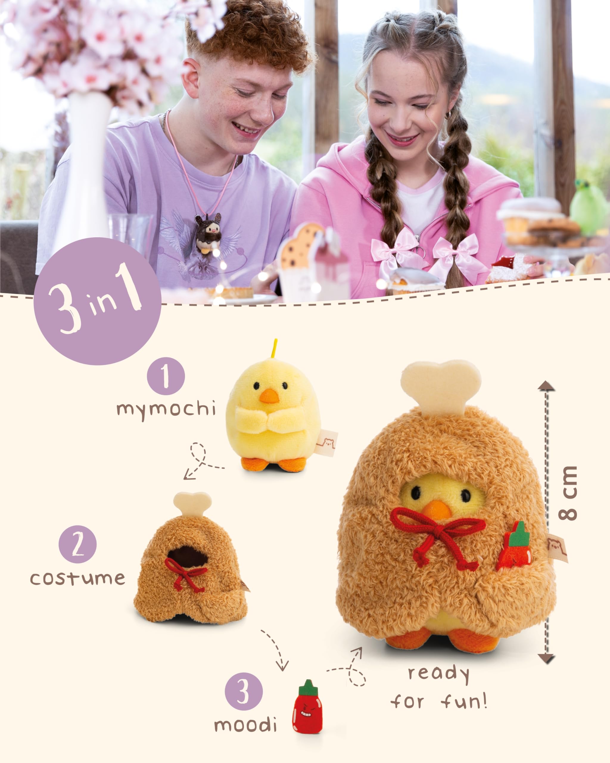 NICI soft toy chick Tschieps 8cm with chili-sauce & chicken leg costume in gift box 8,5x6,5x10cm, white, Fluffy plush - Image 4