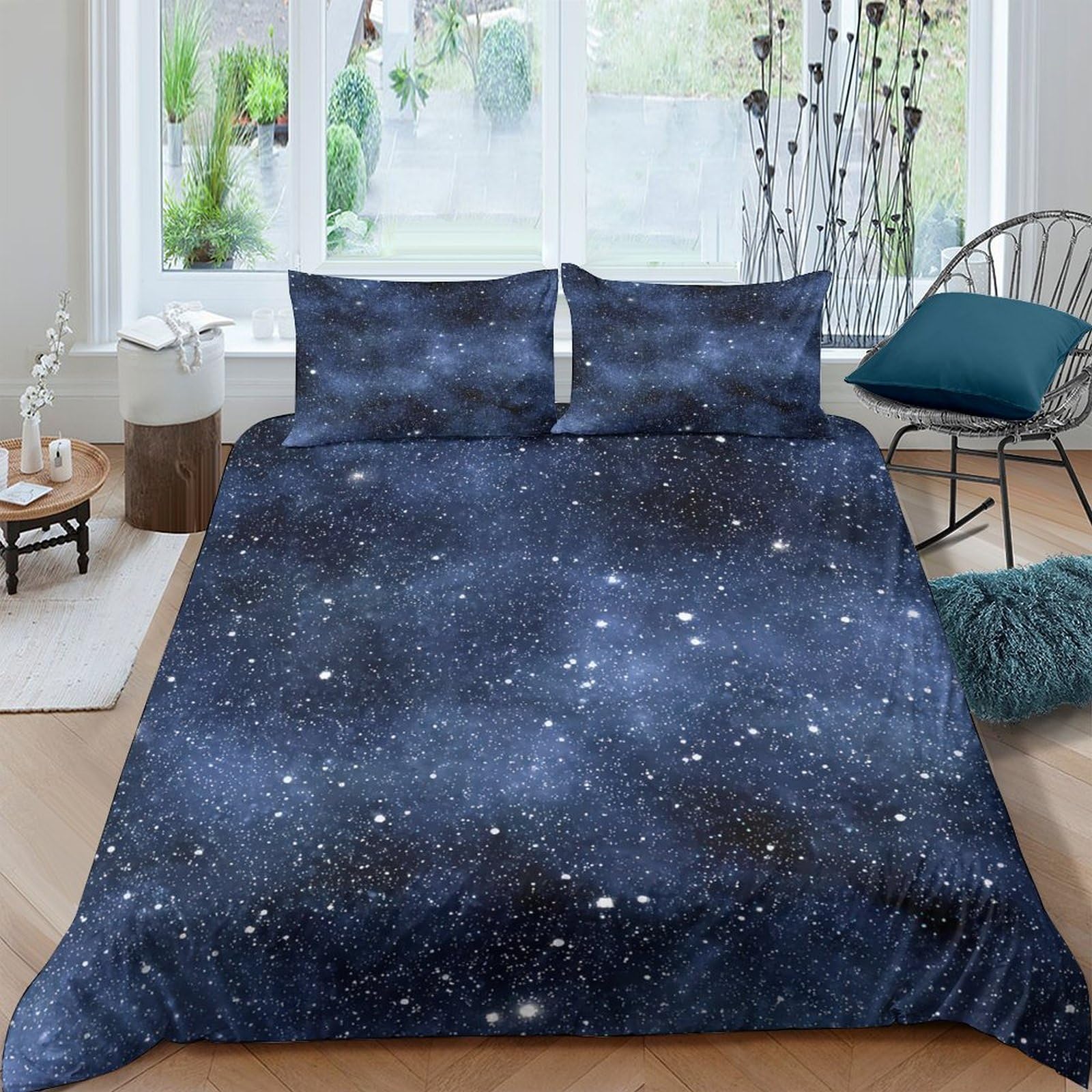 GPLZQXKJNH 3D Printed Galaxy Starry Sky Duvet Cover Set Microfiber Soft Breathable Cosmic Nebula Bedding with 2 Pillowcases Single（135x200cm）