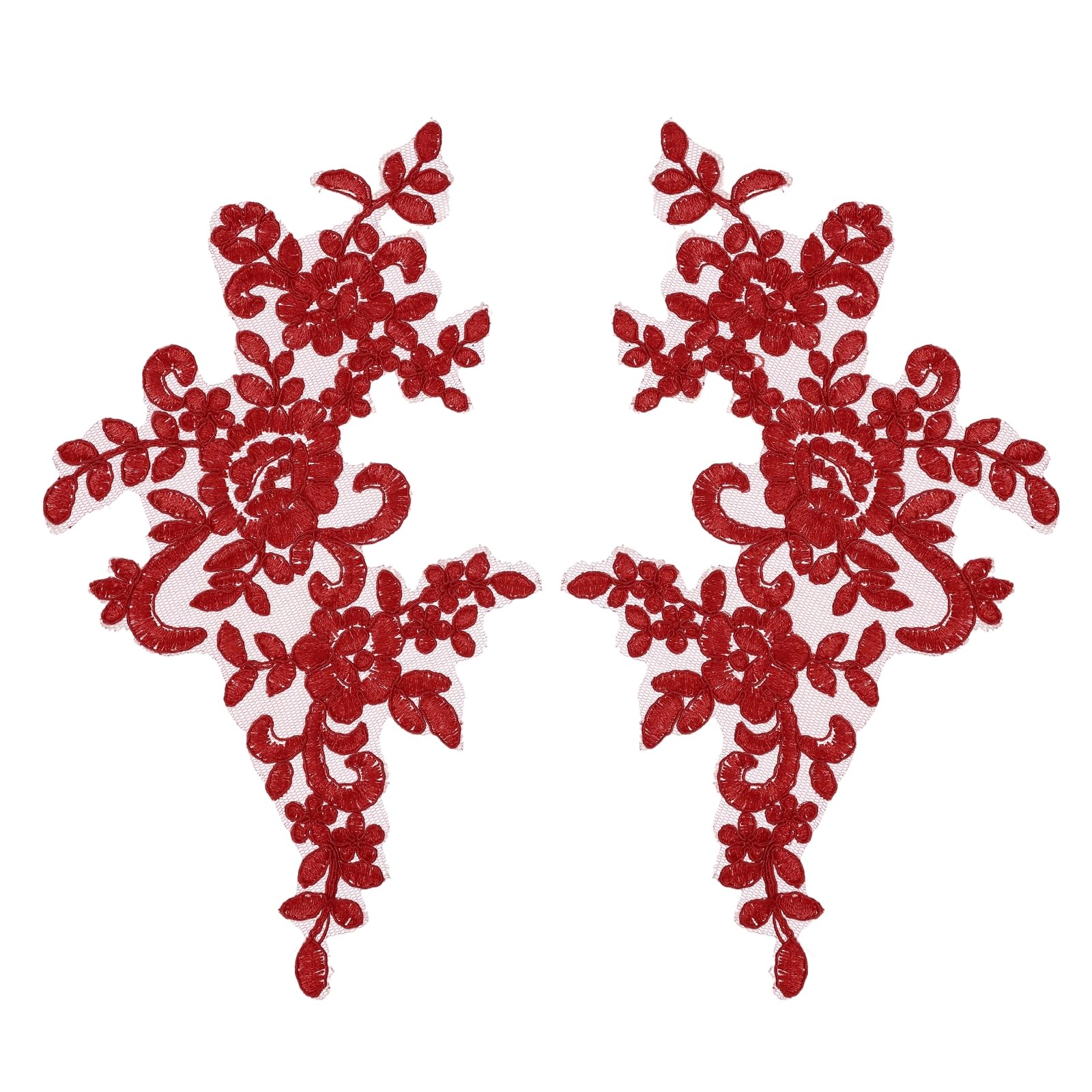 sourcing map 2 Pack Burgundy Flower Lace Appliques, 25x12.5 cm 3D Embroidery Lace Patch Sewing Embellishments for Wedding Bridal Dress Clothes DIY Crafts Accessories Decoration