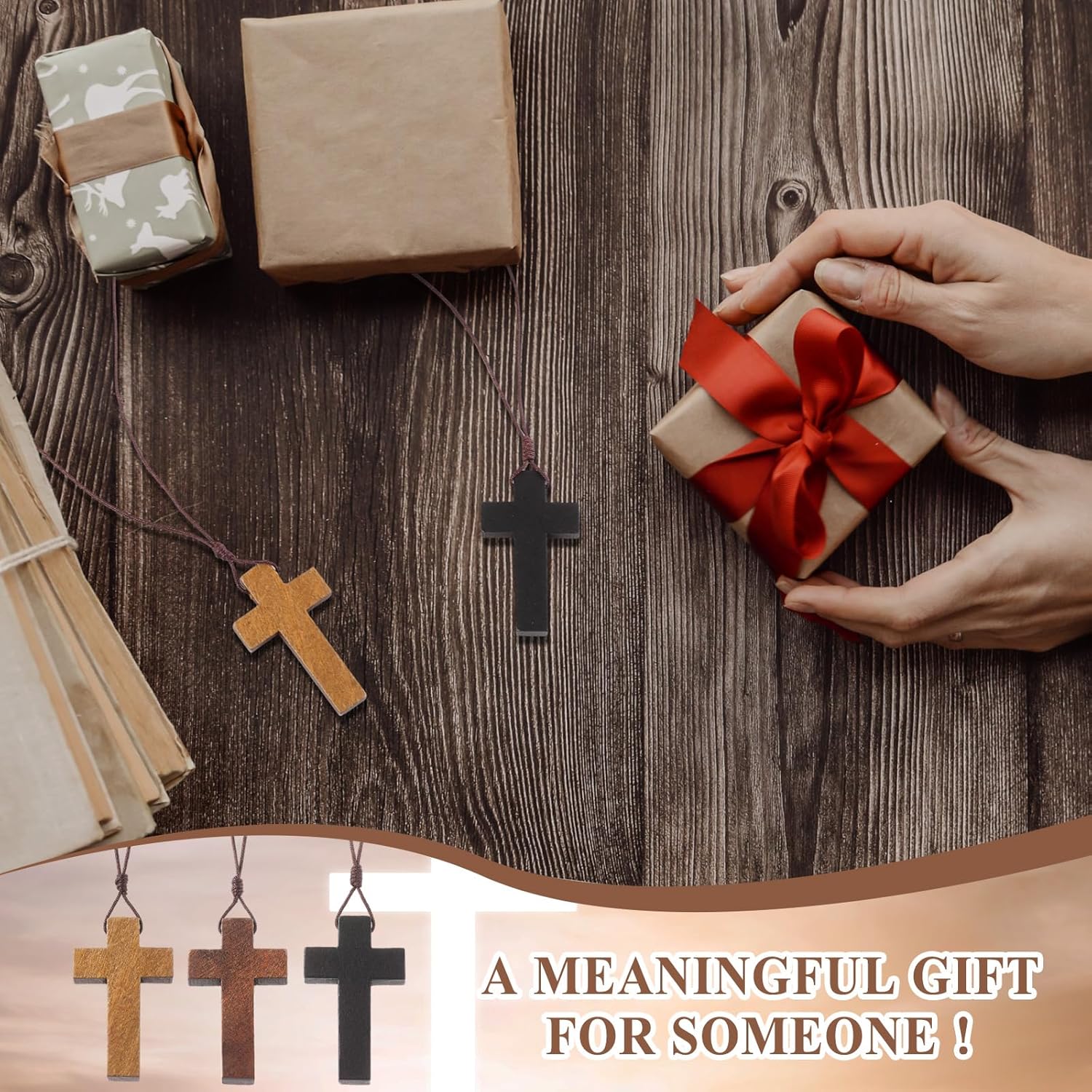 Wood Cross Necklace Bulk for Bible Verse Party Favor 3 Color Wood Cross Pendant Necklace Wooden Crucifix on Cord Christian Gifts - Image 6