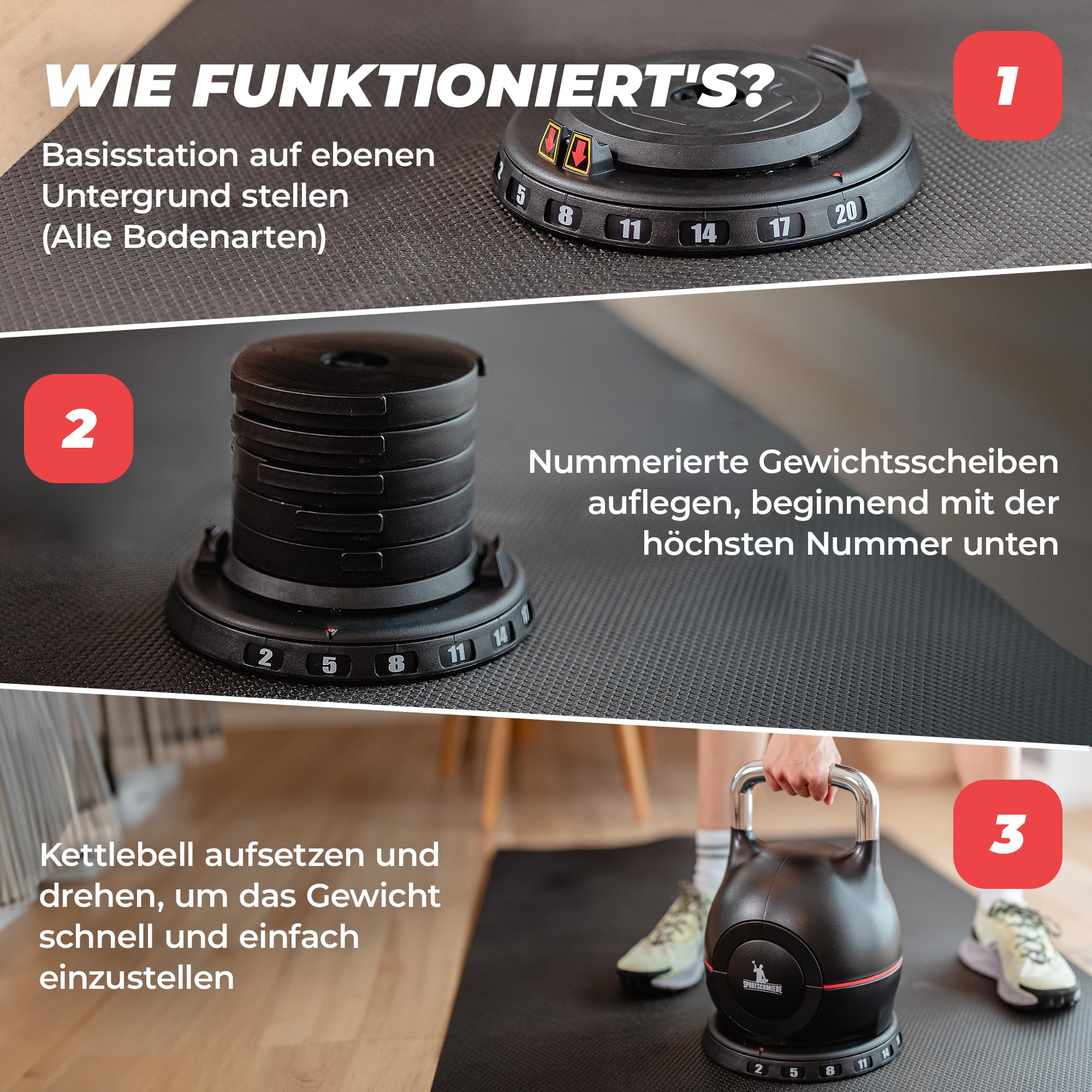 SPORTSCHMIEDE Kettlebell [Verstellbar] 2-20 kg Hanteln Set Gewichte Hantel für Home Gym | Hantelset Fitnessgeräte für Zuhause | Dumbbells Sportgeräte Zuhause Kugelhantel Gewicht Hantel Set