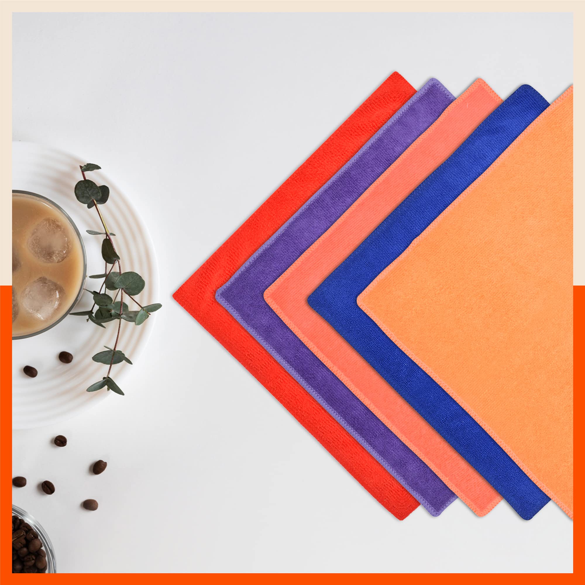 Bathla Spic & Span Multi Purpose Micro Fiber Cleaning Cloth - 340 GSM: 60cmx40cm (Pack of 5 - Dark Blue + Purple + Red + Peach + Fluorescent Orange)