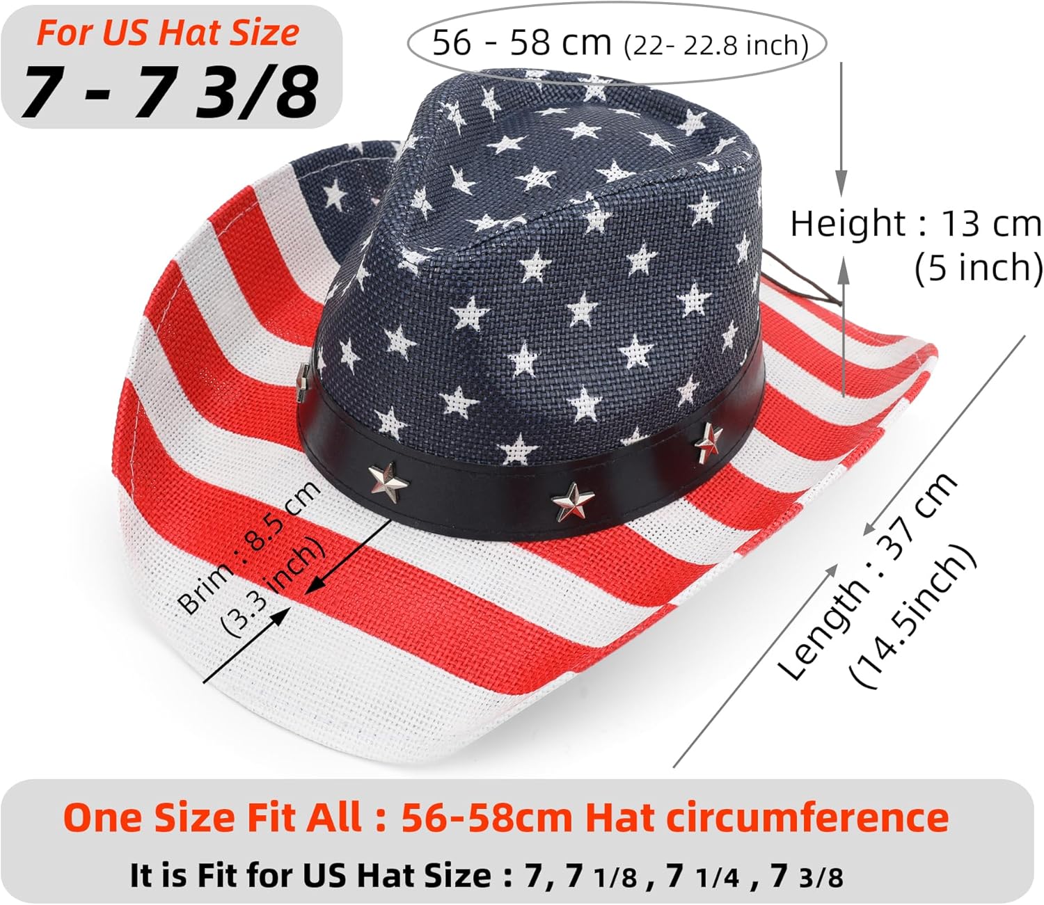 Unisex American Flag Cowboy Hat USA Falg Patriotic 4th of July Parade Western Cowgirl Hat - Image 3