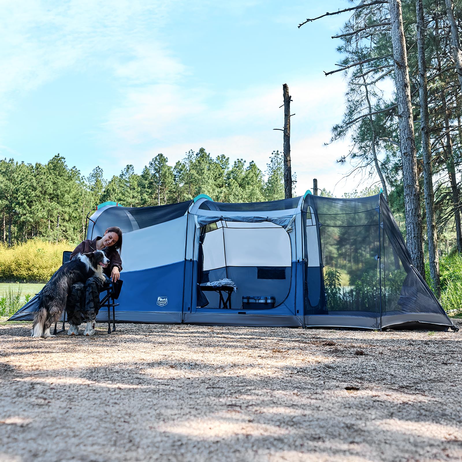 TIMBER RIDGE Familien-Campingzelt für 8 Personen mit Bildschirmraum, doppellagig, wasserdicht, wetterbeständig, großes Tunnelzelt mit Regenfliegen-Tragetasche, großes Familienzelt für Partys im Freien