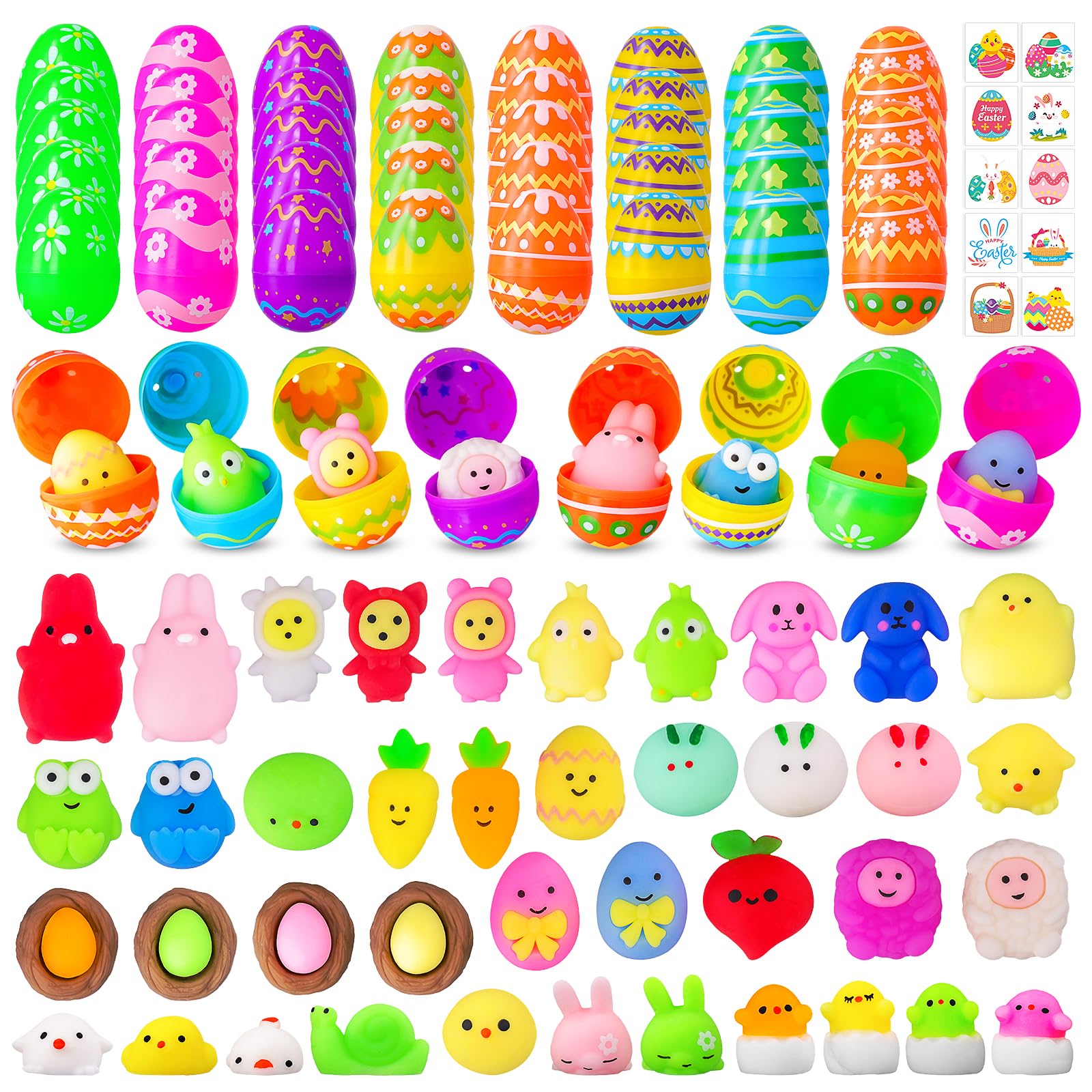 Garma40 Pack Easter Eggs with Easter Mochi Squishies Toys Inside for Kids Easter Egg Hunt Party Favors, Easter Basket Stuffers, Easter Egg Fillers, Easter Classroom Prize Supplies