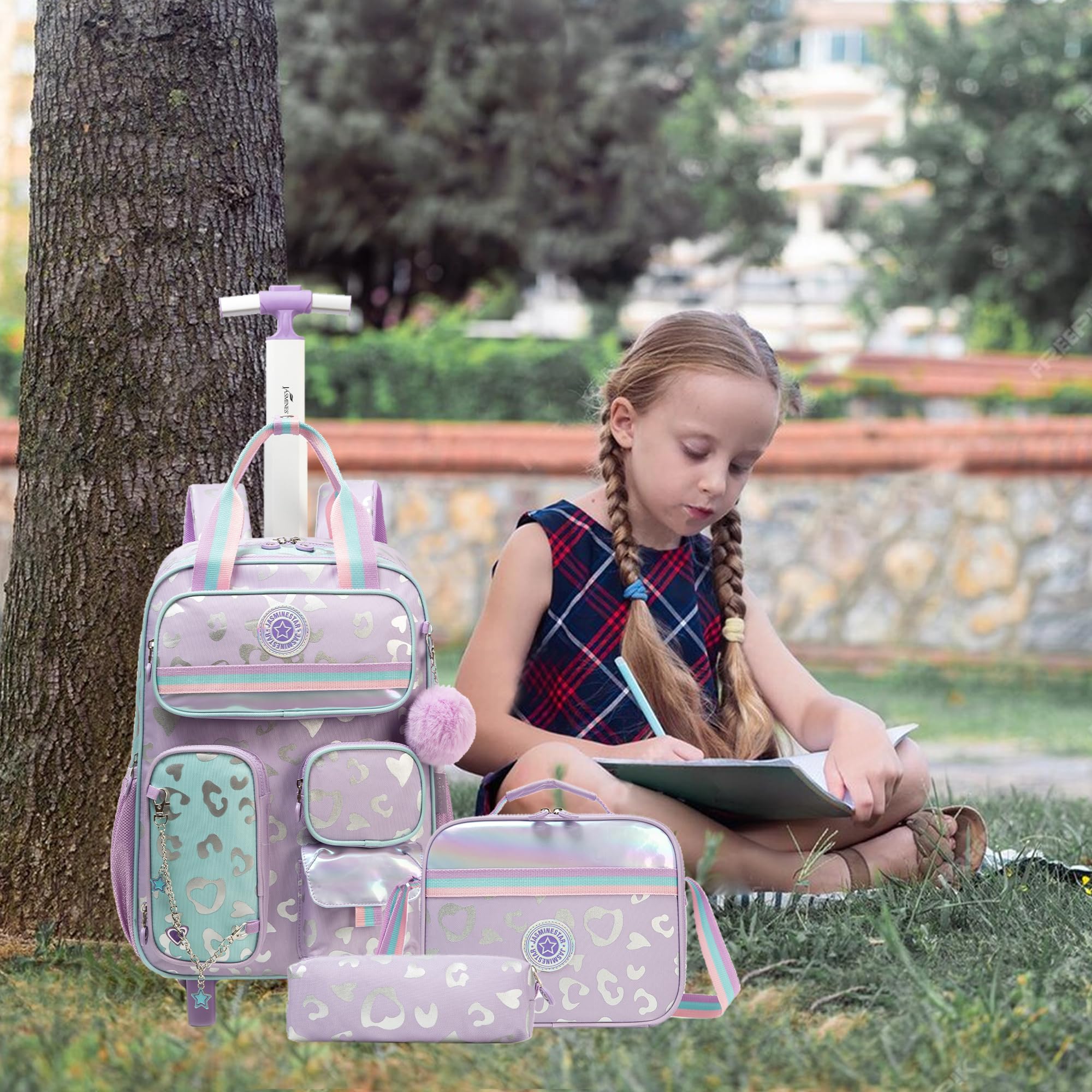 HTgroce Cartable a Roulette Fille, Sac a Roulette Fille cm1