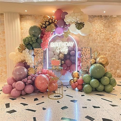 Miniatura 7 de Globos verde salvia y rosa polvoriento, globos retro rosa apagado, verde, blanco, dorado, para niñas y mujeres, flores silvestres florales, hadas,