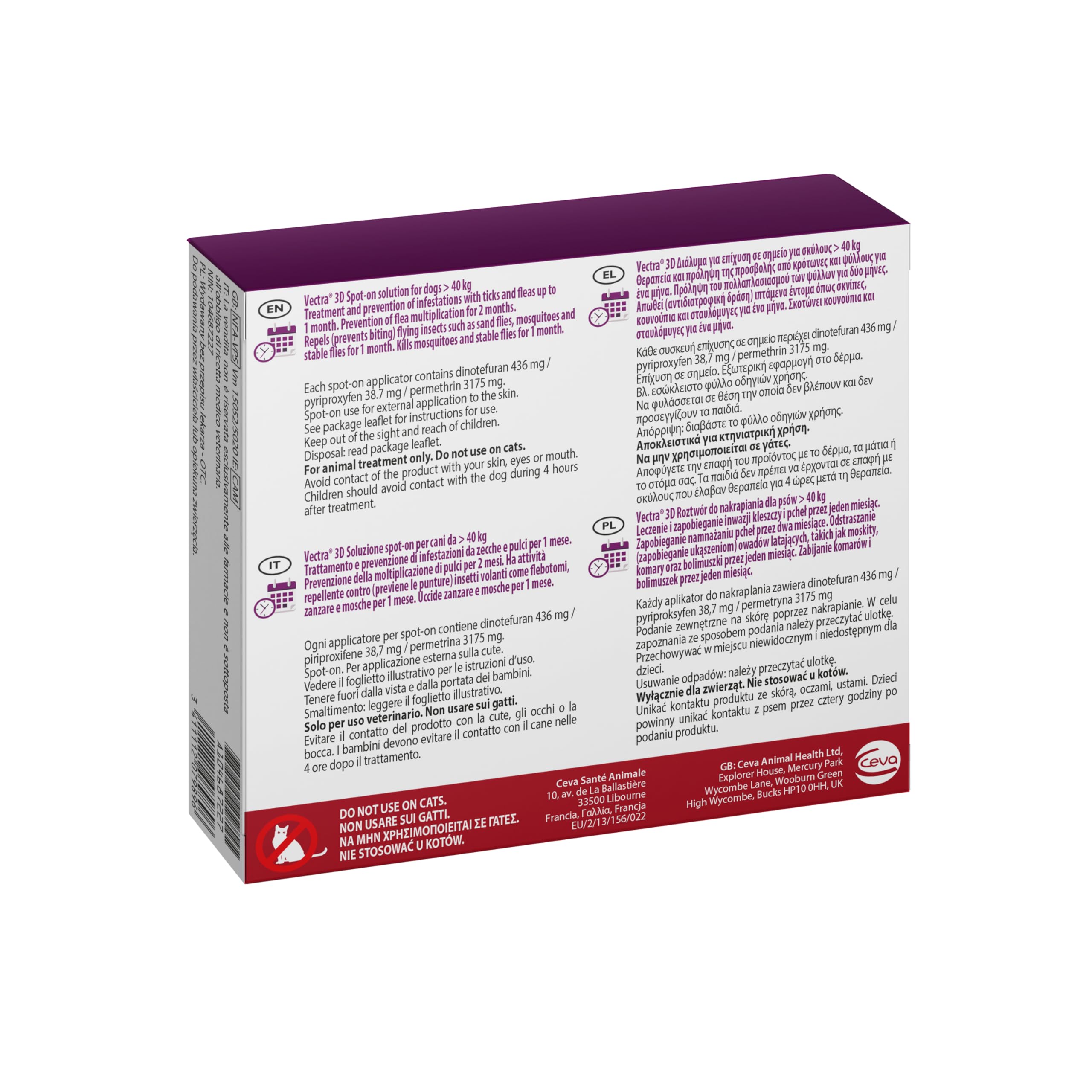Vectra Vectra 3D Spot-on Solution 3 pipettes 8 ML pour Chiens 40 kg Rouge