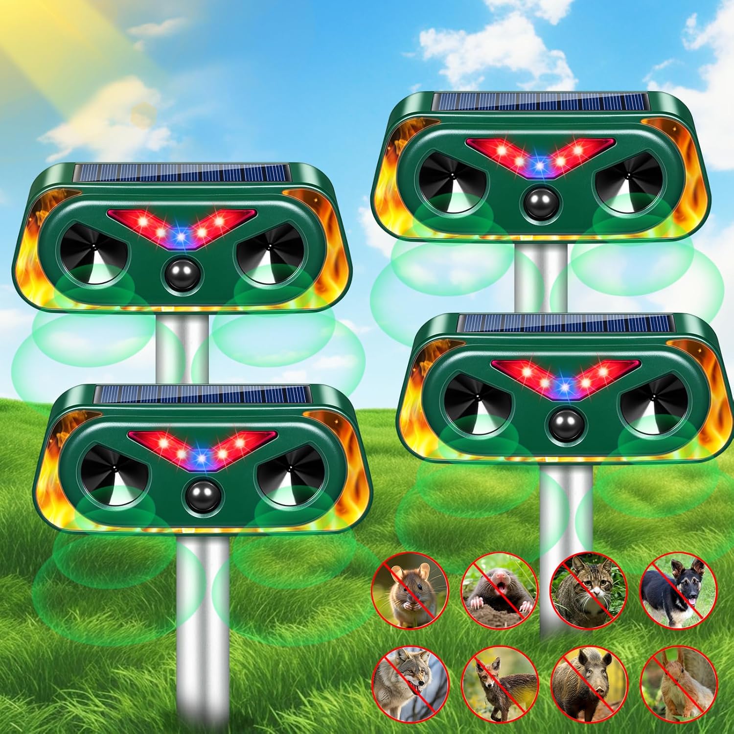 2026 Solar Ultrasonic Animal Repeller Outdoor with Flashing Lights & Motion Sensor,Upgraded Waterproof Animal Deterrent Devices for Deer,Cat,Squirrel,Rabbit,Raccoon,Fox,Skunk Repellent for Yard Garden