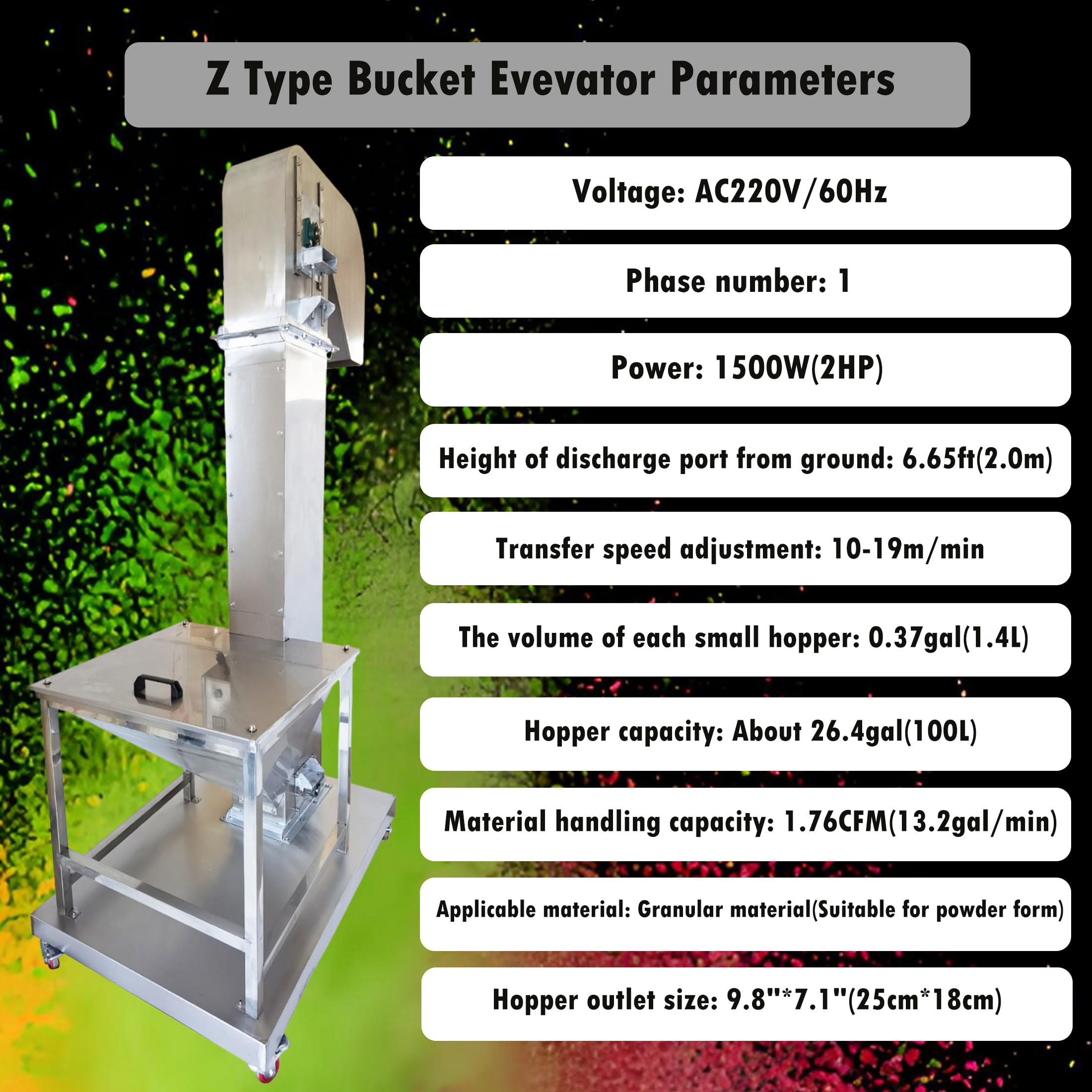 INTSUPERMAI Bucket Evevator Granule Z Type Conveyor Feeder Vertical Type Bucket Elevator Conveying from Low to High with Hopper Bucket Elevator 220V