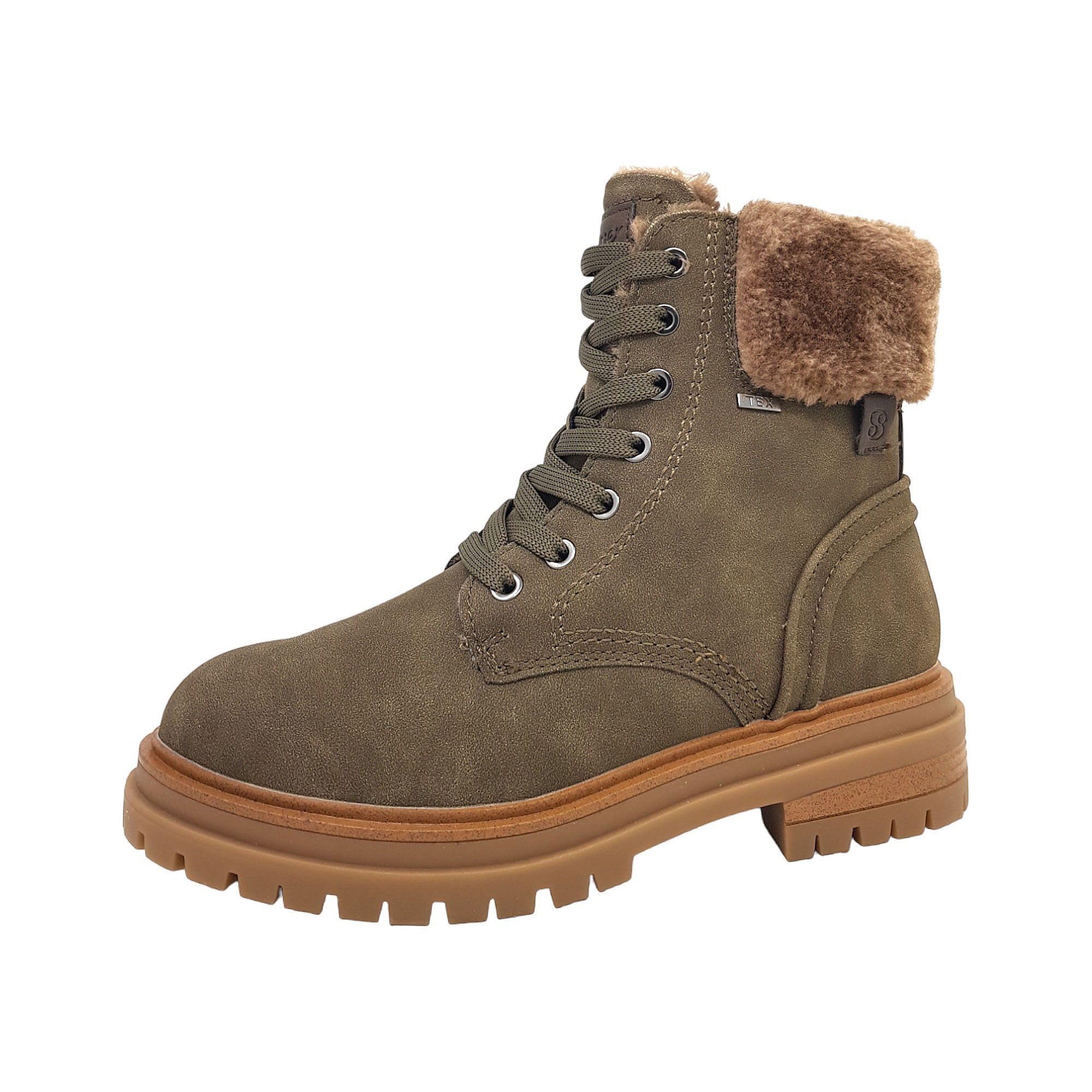 s.Oliver Women's Ankle Boots without Heel Lined with Laces and Zip, dark olive, 5 UK