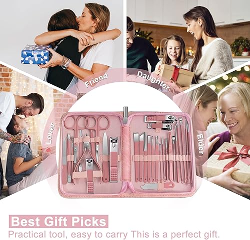 Miniatura 7 de Juego de manicura personal para mujer, kit de cuidado de uñas 30 en 1, kit de manicura profesional para mujeres, kit de pedicura, juego de cortauñas