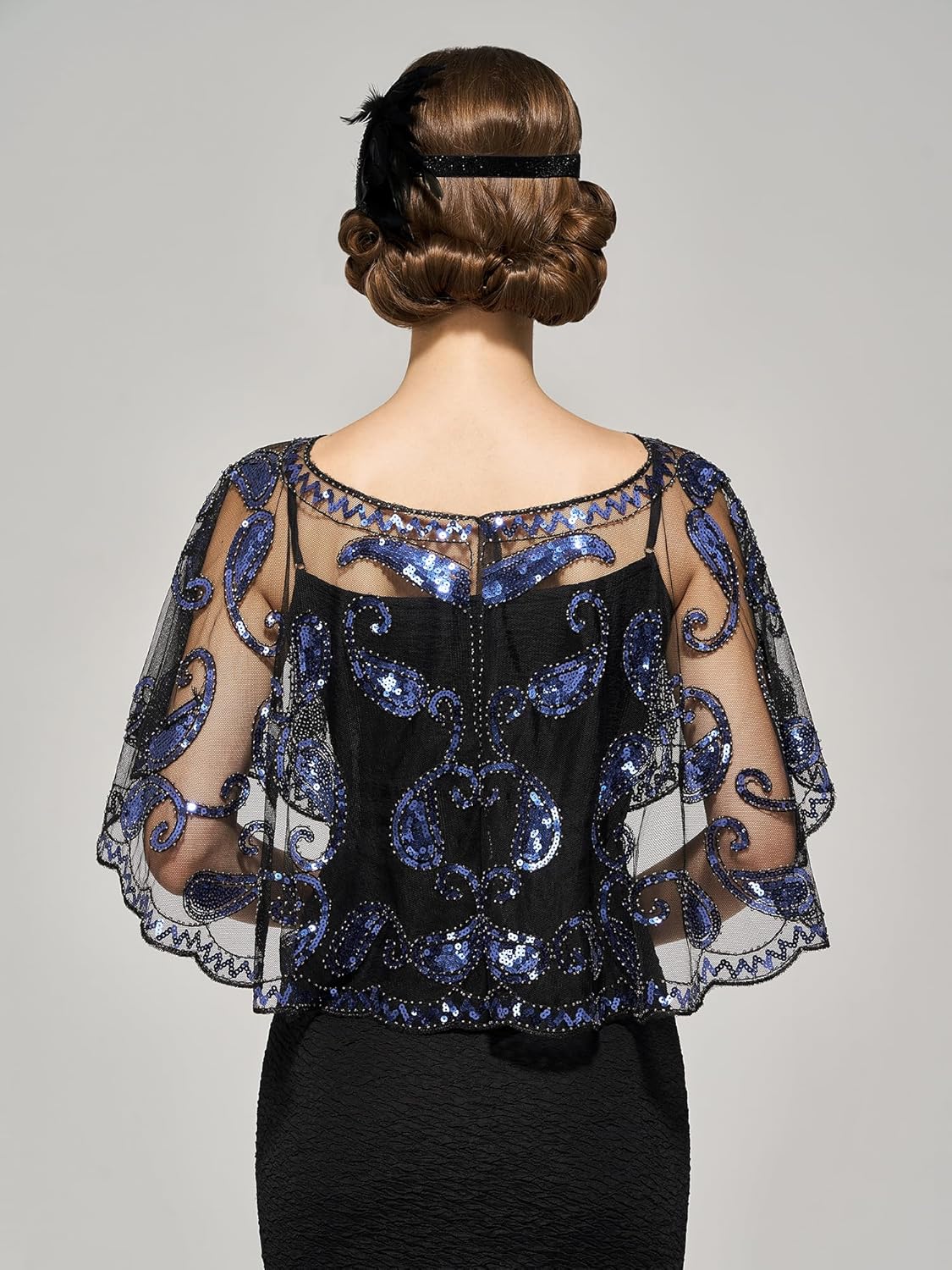 SWEETV Women's 1920s Flapper Shawl,Sequin Beaded Shawls and Wraps for Evening Dresses/Party/Wedding/Formal/Harlem night - Image 3