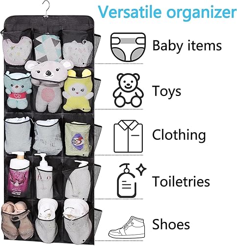 Miniatura 5 de MISSLO Zapatero colgante de doble cara con 30 bolsillos grandes para organizador de armario, con colgador giratorio, estantes colgantes para