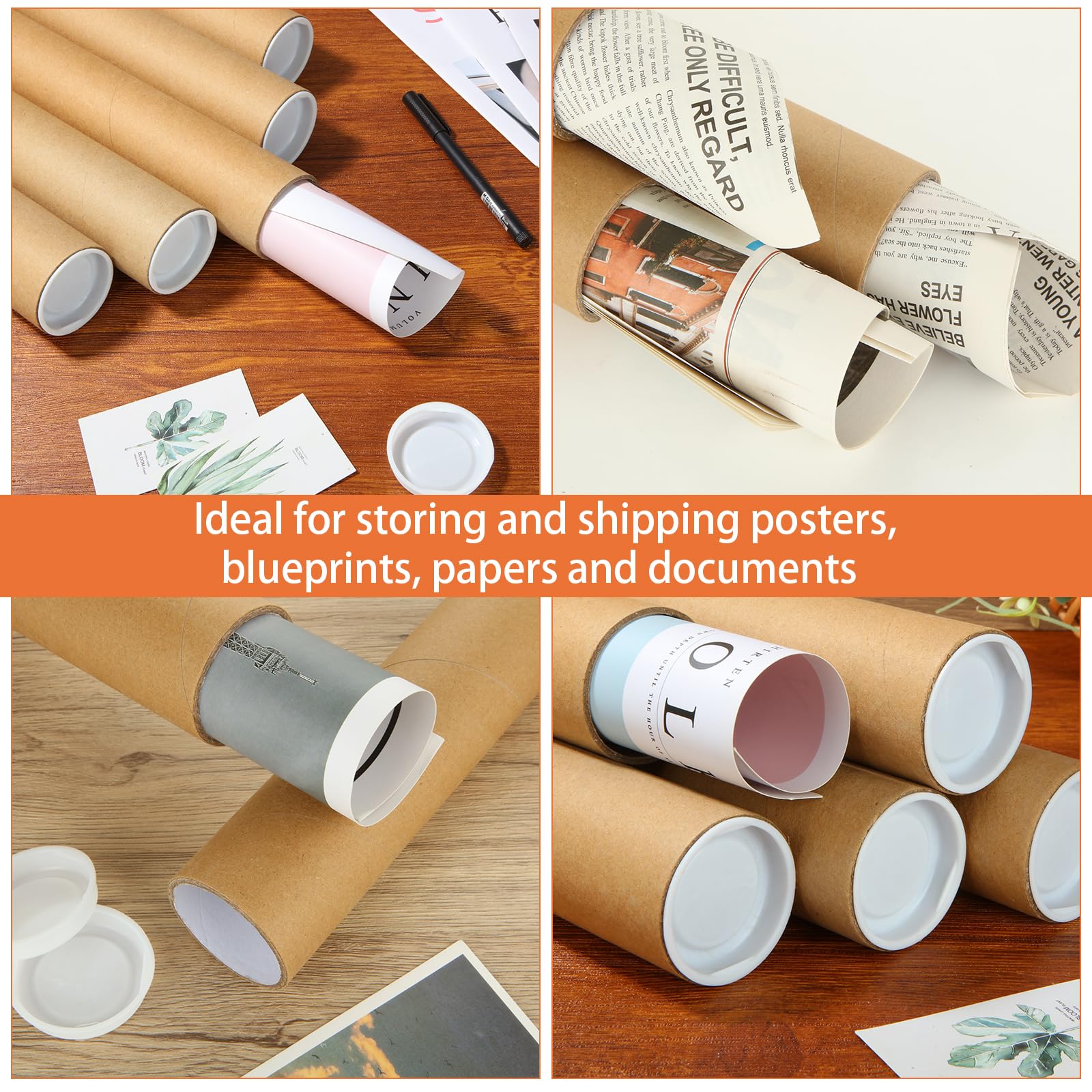 15 tubos de póster de 2 x 15 pulgadas, tubos de correo con tapas, tubos de envío de cartón, sobres de tubo de papel kraft para envío, embalaje, impresiones artísticas, mapas, planos