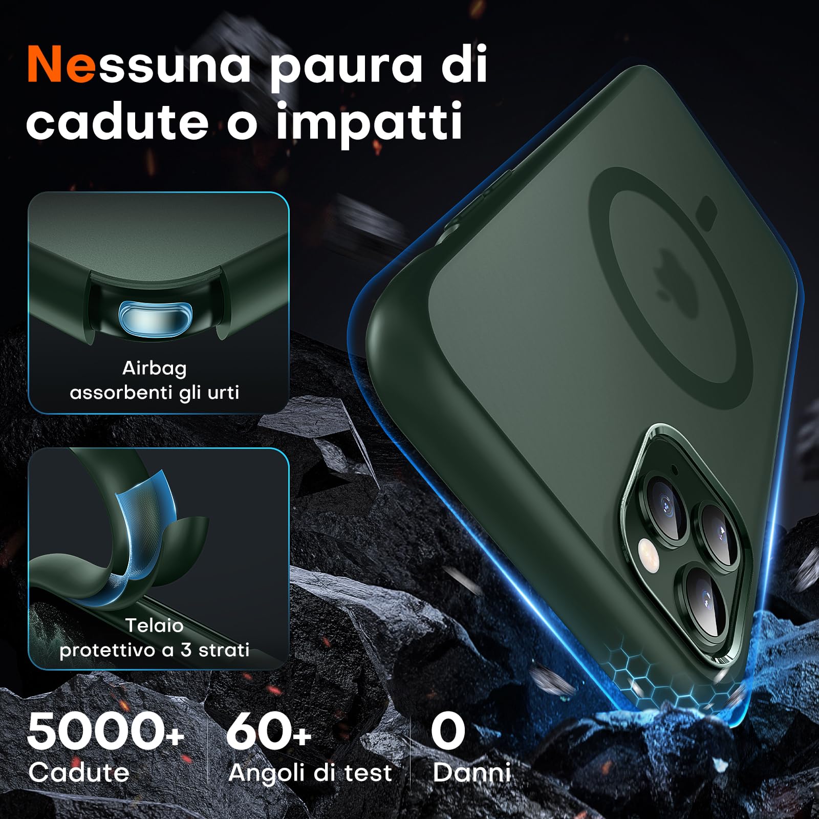 TOCOL Cover Magnetica per iPhone 11 Pro 5,8 Pollic, Compatibile con MagSafe, Custodia Antiurto Traslucida Opaca, Verde Alpino