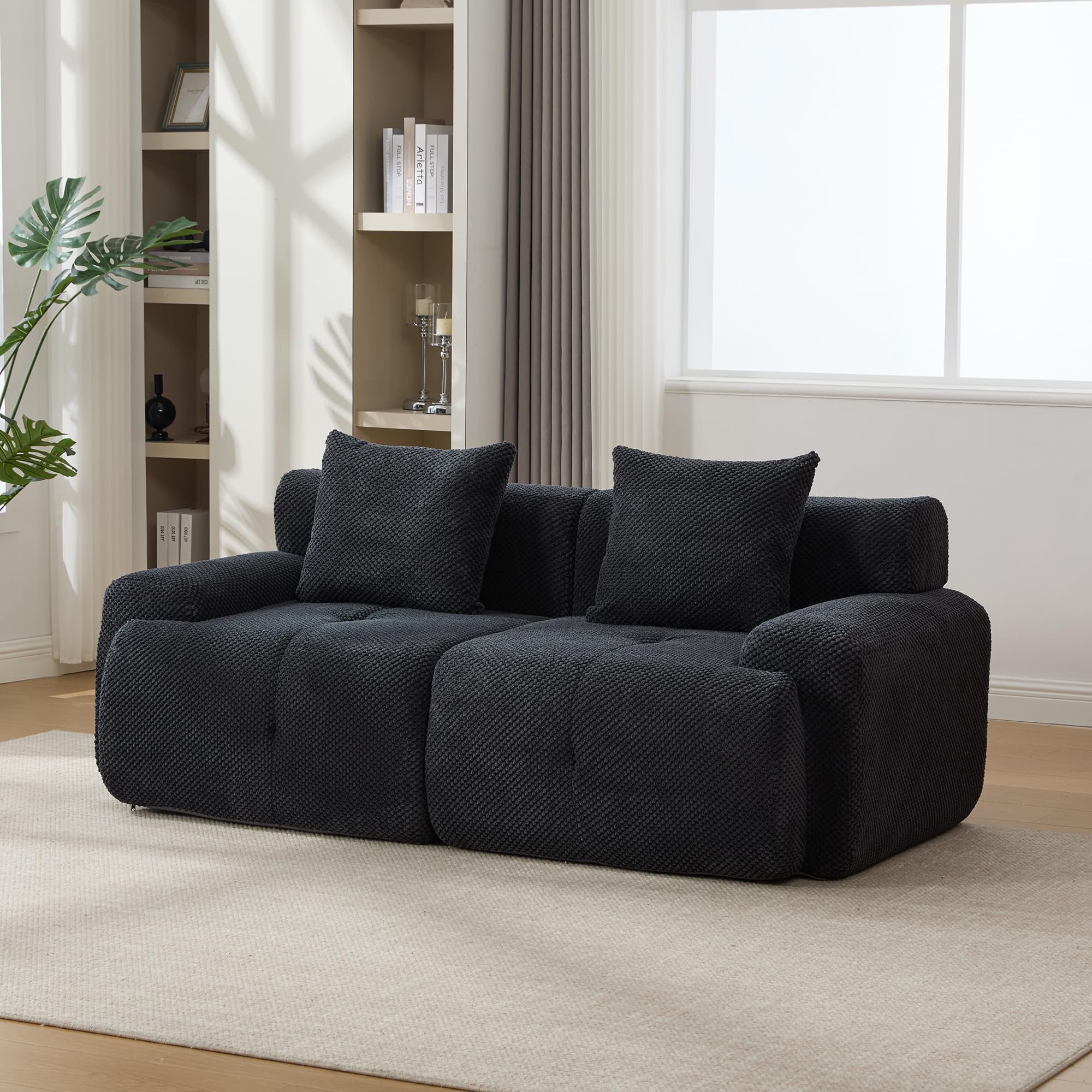 KEIKI 73" Oversized Upholstered Modular Sectional Loveseat Sofa with High-Density Foam Cushion & 2 Pillows, Polyester Boneless 2-Seater Tufted Couch, No Assembly Required, for Living Room, Charcoal