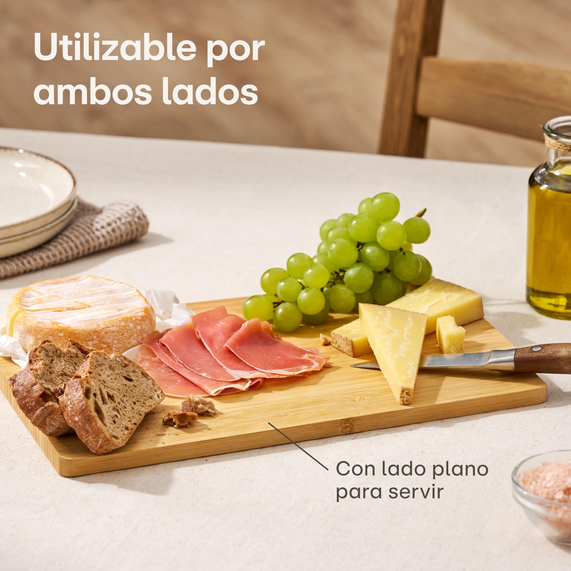 Praknu Tabla de Cortar Cocina Madera Bambú - Compacta 31,5 X 21,5 Cm - Con Ranura Para Jugo y Reversible - Bambú FSC® Para Verduras, Carne y Servir - Ahorra Espacio y Práctica