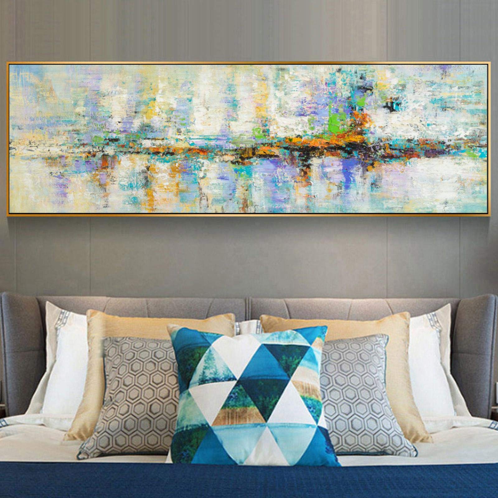 Tableau Moderne Sur Toile - Impression Abstraite Multicolore 90x40 Cm - Fabriqué En Italie
