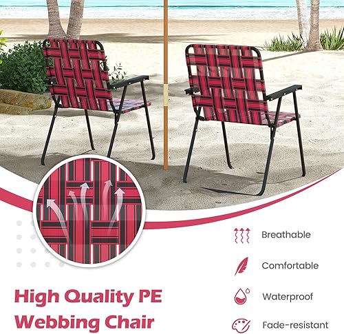 Miniatura 5 de GYMAX Silla plegable, juego de sillas de césped para patio con reposabrazos, paquete de 4 sillas de comedor ligeras para interiores y exteriores,