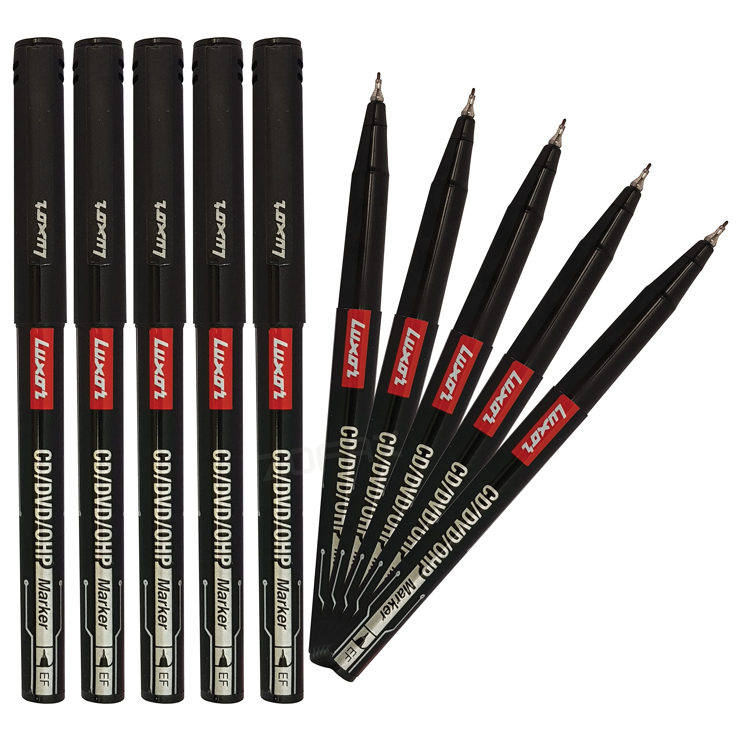 LUXEFIN Permanent Marker Pens, BLACK, Pack of 10, Extra Fine Tip, Write-4-All, Smooth Surface Markers, Waterproof Ink - Image 2