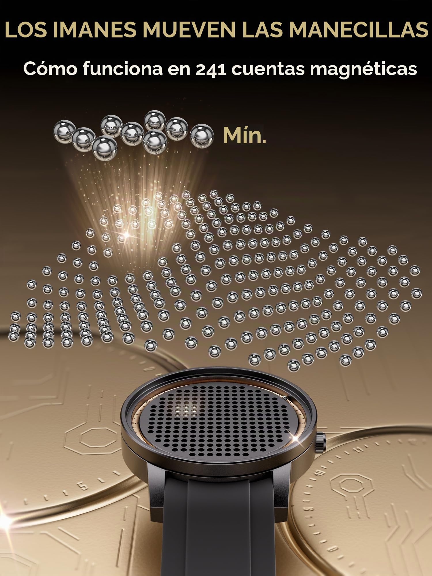 EUTOUR Reloj de Pulsera Magnético con 239 Bolas de Acero | Esfera con Pista de Latón | Movimiento Japonés | Correa de Silicona | Cristal de Vidrio | Diseño Único | Nuevo Modelo para Hombres