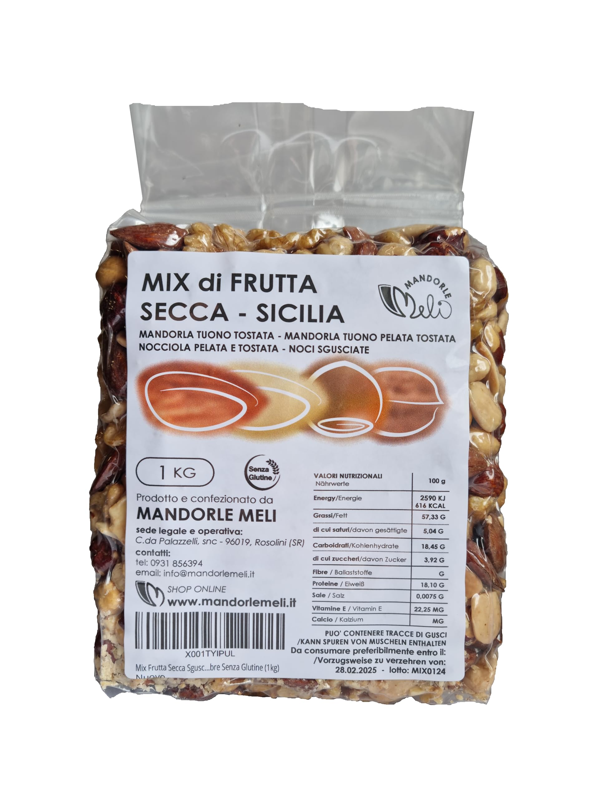 Mix Frutta Secca Sgusciata Siciliana - Mandorle Tostate, Mandorle Tostate Pelate, Nocciole Tostate e Noci - Fonte di Vitamine e Fibre Senza Glutine (1kg)