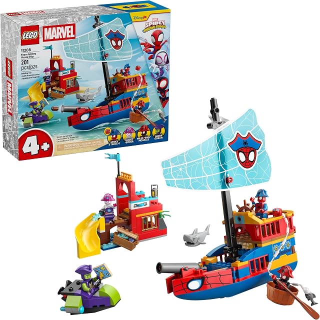 LEGO Marvel Spidey et Ses Amis Équipe Spidey Bateau Pirate Jouet de Construction pour Enfants - Ensemble de Jeu de Rôle Super Héros pour Garçons et Filles de Maternelle, Âges 4+ - Idée de Cadeau pour Anniversaires - 11208