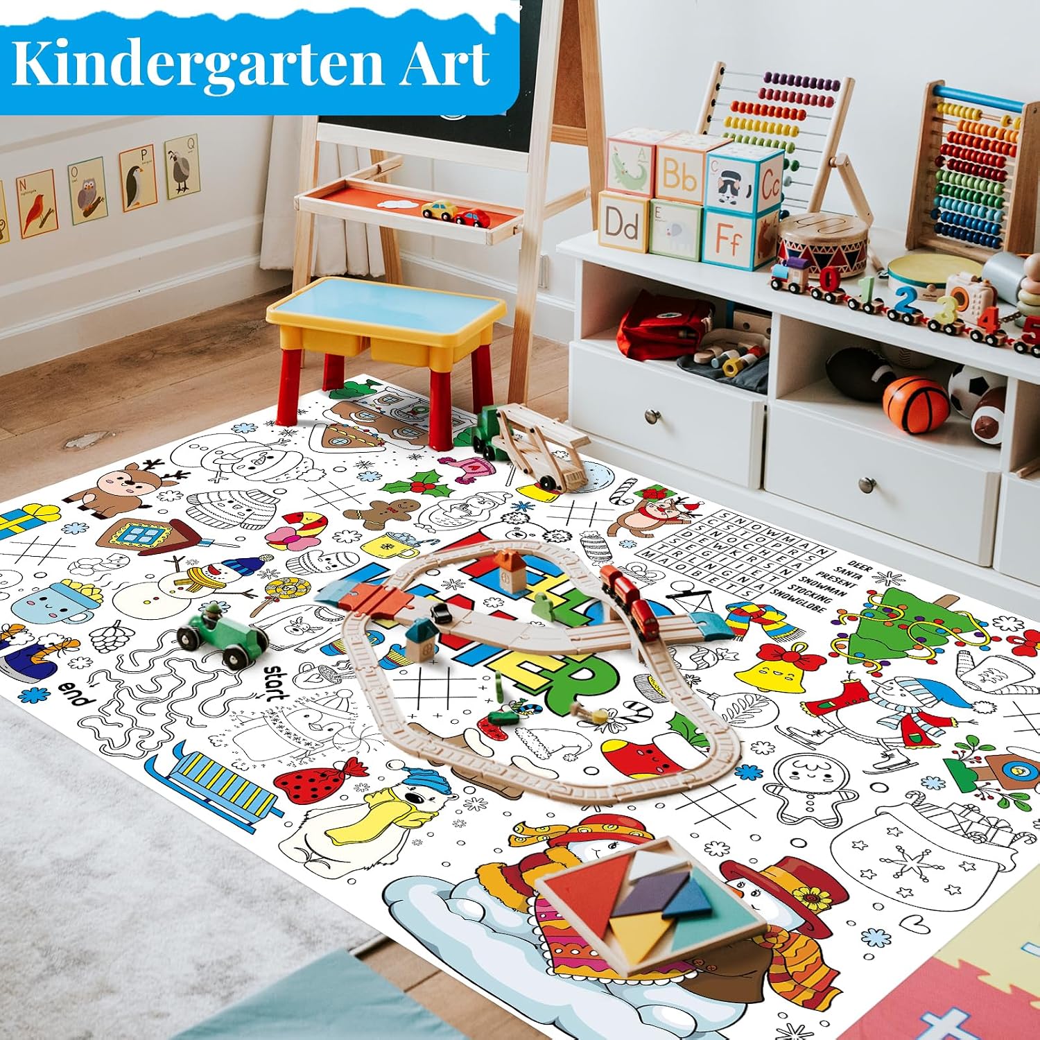 Wiooffen 82”x 54”Giant Winter Coloring Tablecloth Posters Washable and Reusable Arts Activity for Kids, Winter Big Color-in Poster Table Cover Crafts for Preschool Kindergarten Classroom
