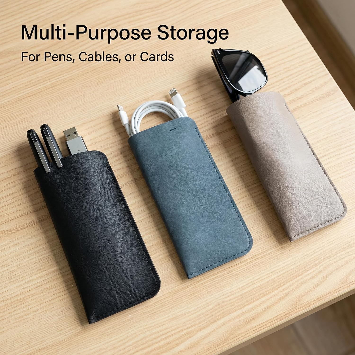 3Pcs Soft Eyeglass Cases for Men Leather Eyeglasses Pouch Glasses Sleeve Reading Lens Jacket Eye Glass Case Portable Unisex Business Classic Color