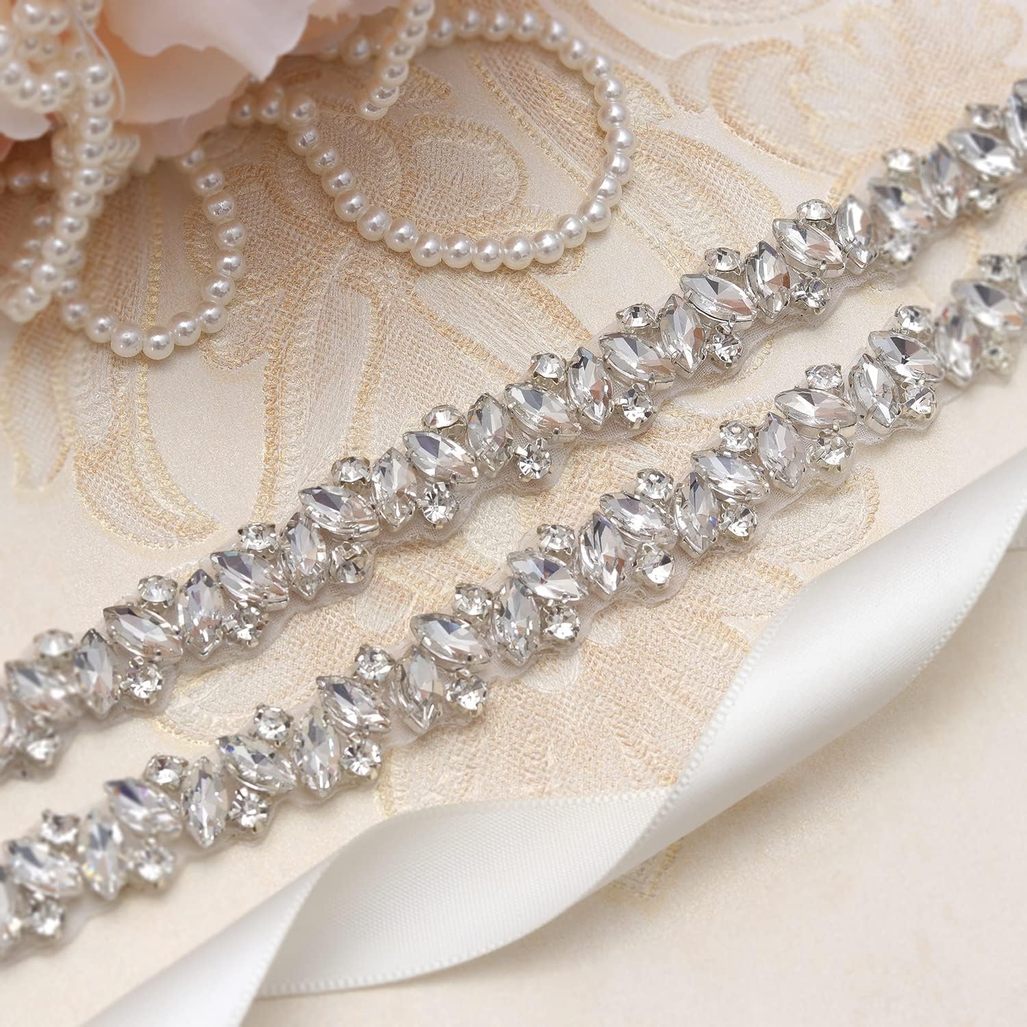 Dream Billions 50Cm Trim With Marquise Rhinestones Handmade Lace Sewing Applique Patches Embroidery Materials Trims And Laces, Silver-image-48