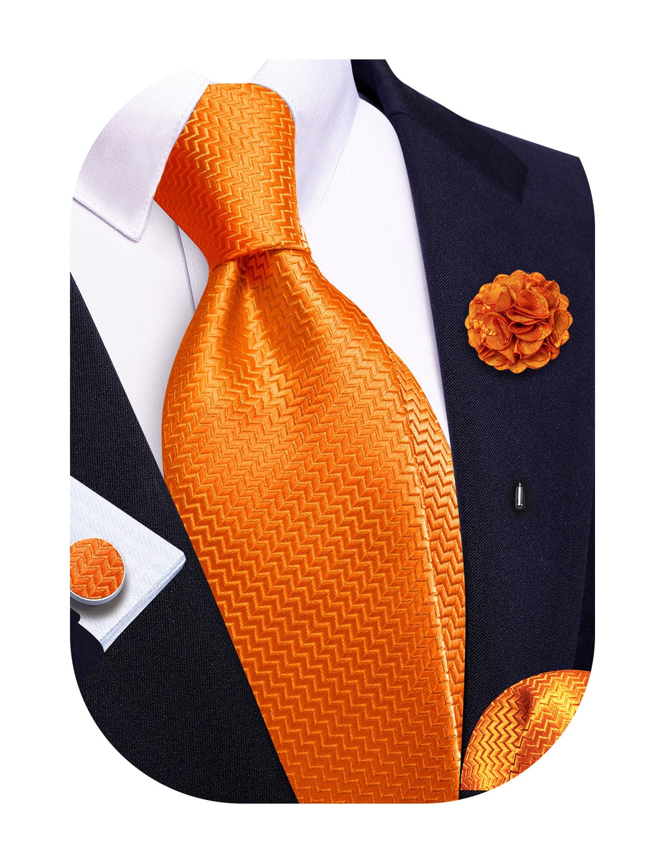 Barry.Wang Tie Set Classic Handkerchief Cufflinks Ties for Men Set Plaid