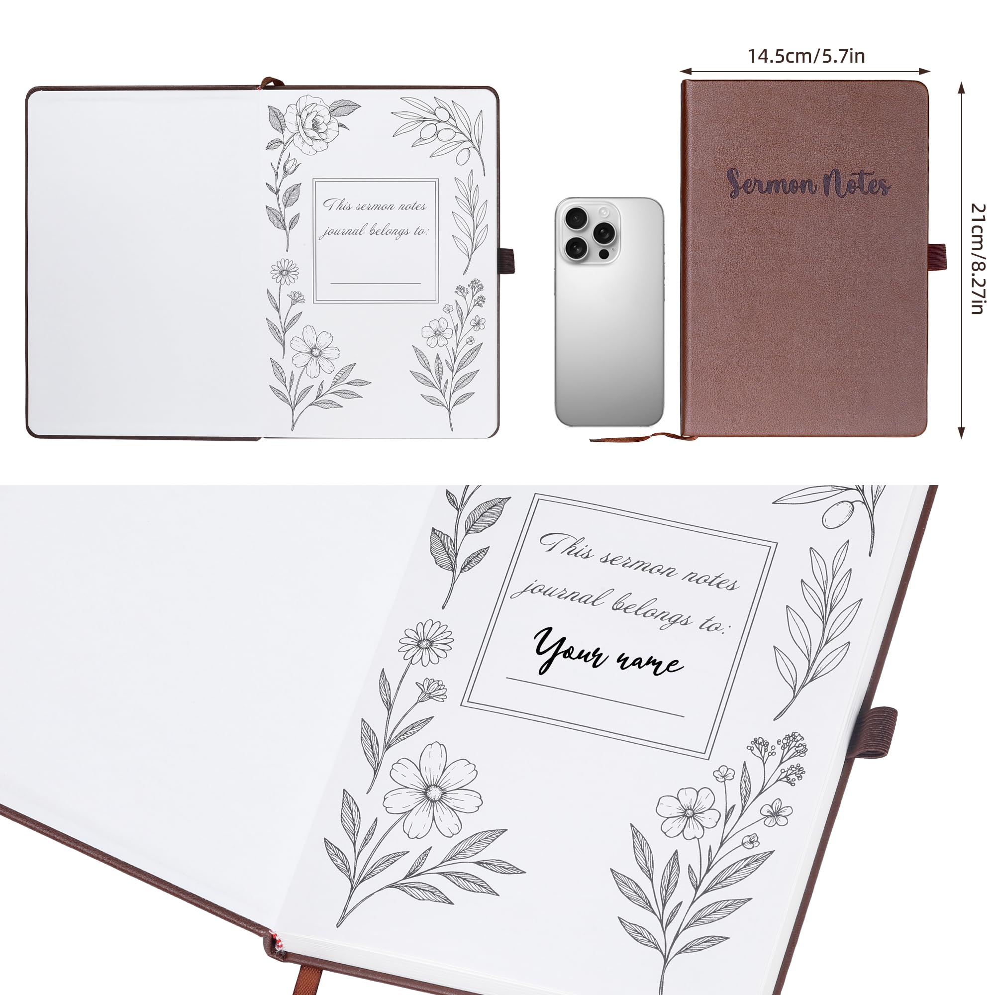 GiftNest Cuaderno de notas de sermón, diario de notas de iglesia y cuaderno de estudio bíblico para cristianos, diario de sermón de tapa dura con lazo para bolígrafo, 200 páginas para Escrituras y