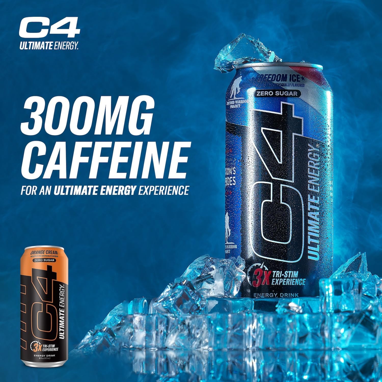 Cellucor C4 Ultimate Pre Workout Sugar Free Energy Drink Tri-Stim Experience with 300mg Caffeine + TeaCrine + Dynamine, Orange Cream 16oz (Pack of 24)
