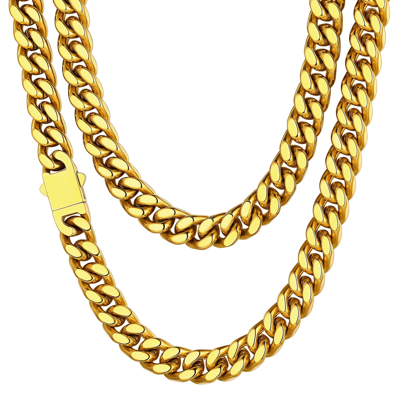 Men Cuban Chain Necklace, 5/7/9/12mm Thick Cuban Link Hip Hop Mens Jewelry, Stainless Steel Chains with Strong Clasp, 46cm-76cm for Man