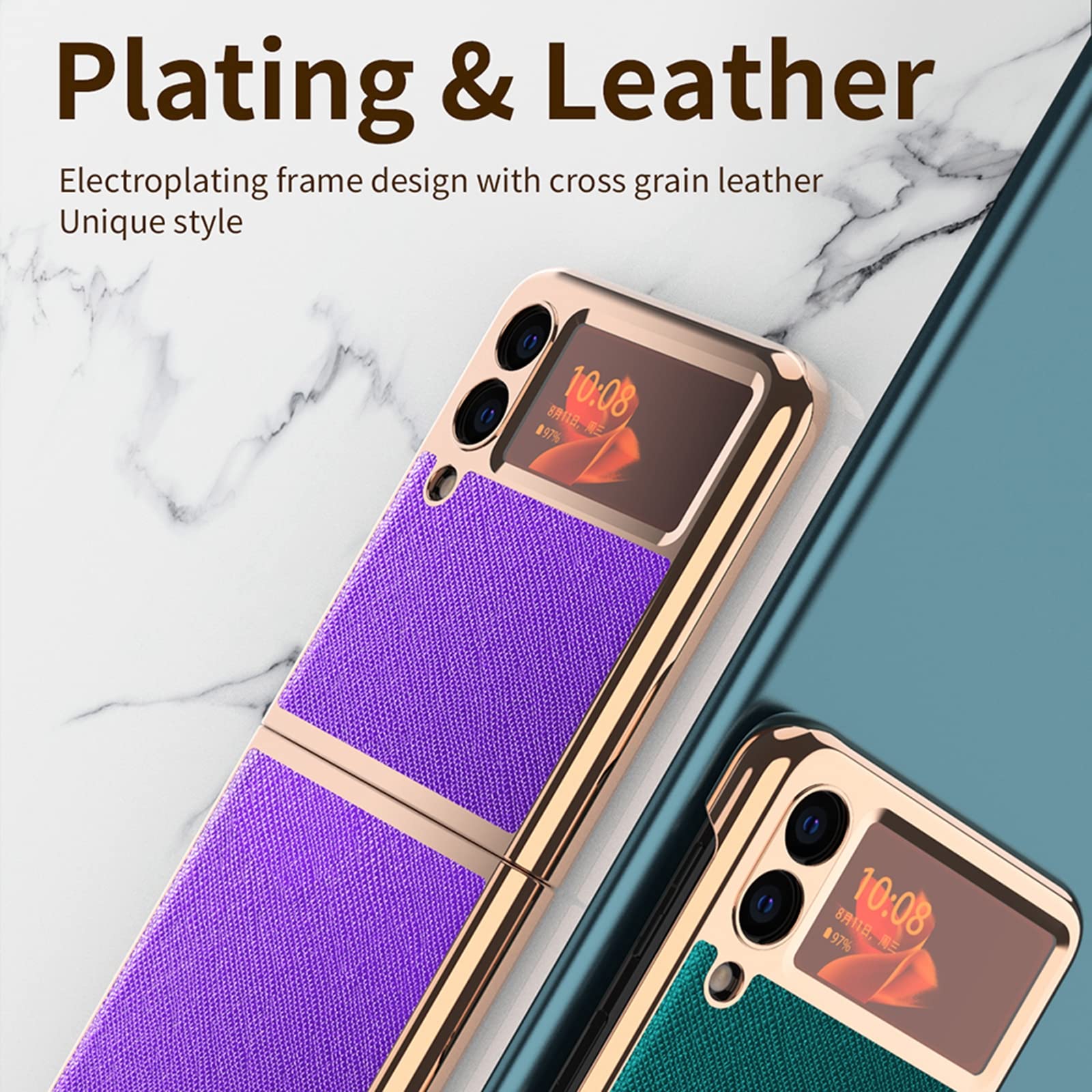 Etui do Samsung Galaxy Z Flip 3, przezroczyste okienko wąskie dopasowane etui, skóra PU twarde PC ochronne etui z klapką pełna ochrona etui na telefon zaprojektowane dla Samsung Z Flip 3 5G, żółte