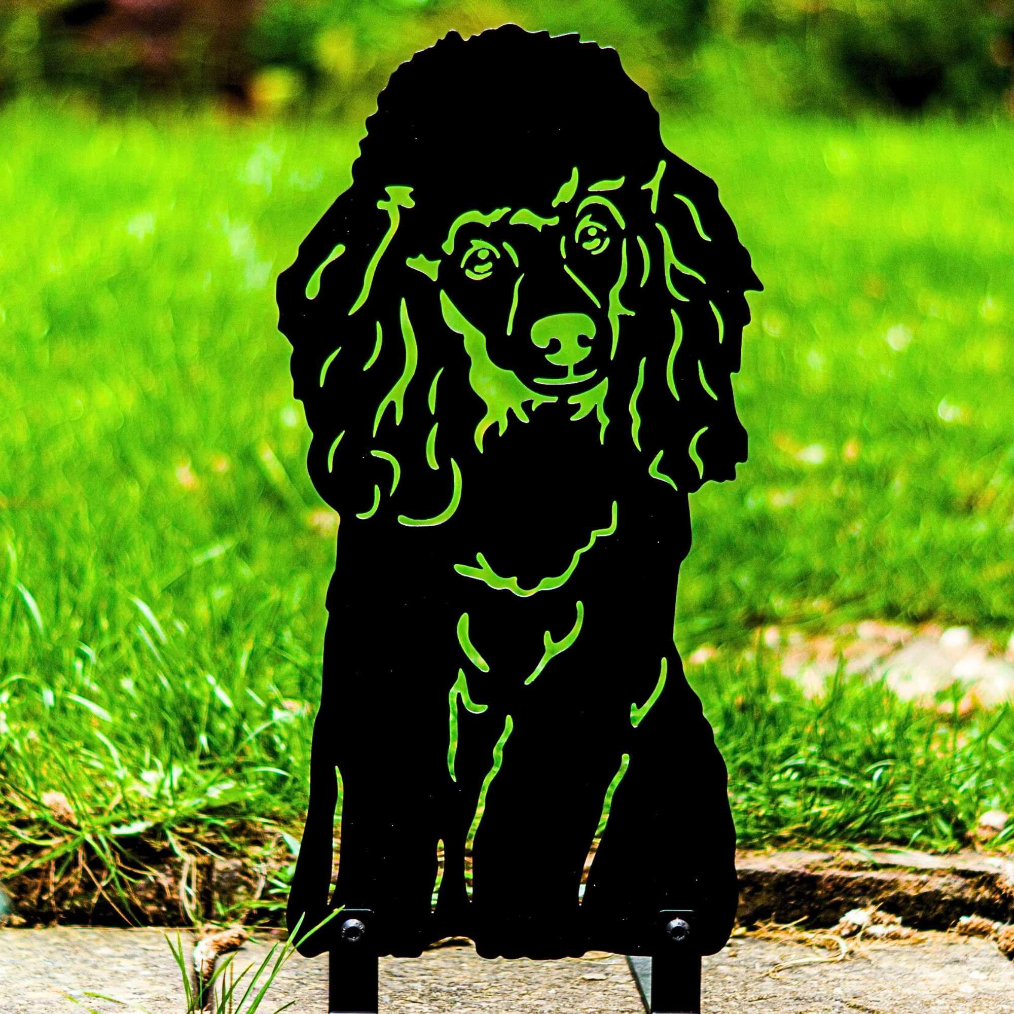 LOGI Poodle Garden Ornament Christmas Decoration Gift Him Her Woman Dog Owner Statue Red Black Themed Sculpture Door Stop Metal (Black Painted)
