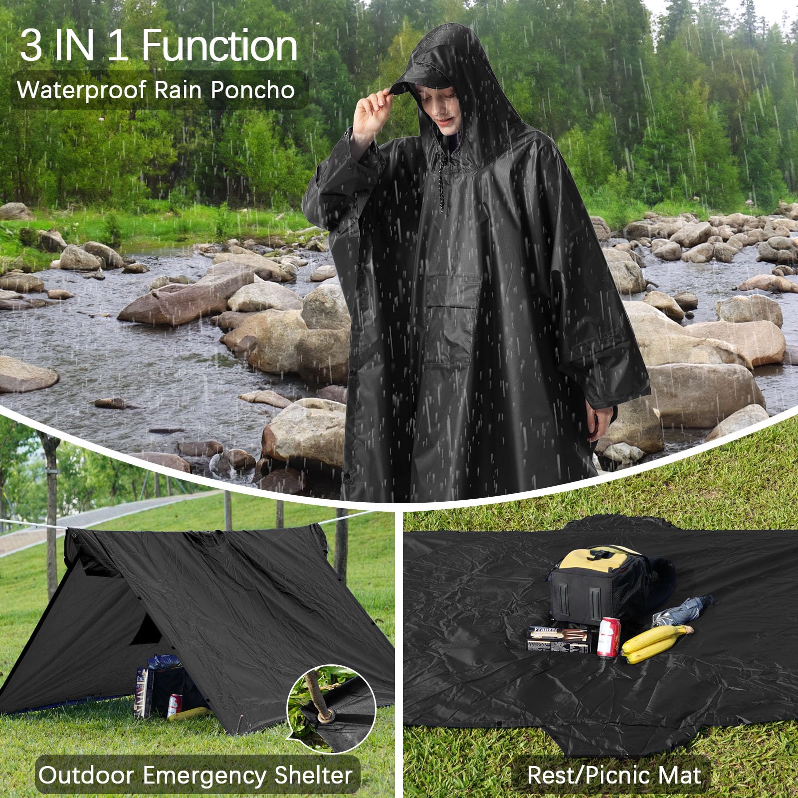 NUUR Poncho de Lluvia para Mujer, Capa de Lluvia para Moto, Chubasquero de Fibra de poliéster, Impermeable, Parka, Ropa de Lluvia, Capa de Lluvia