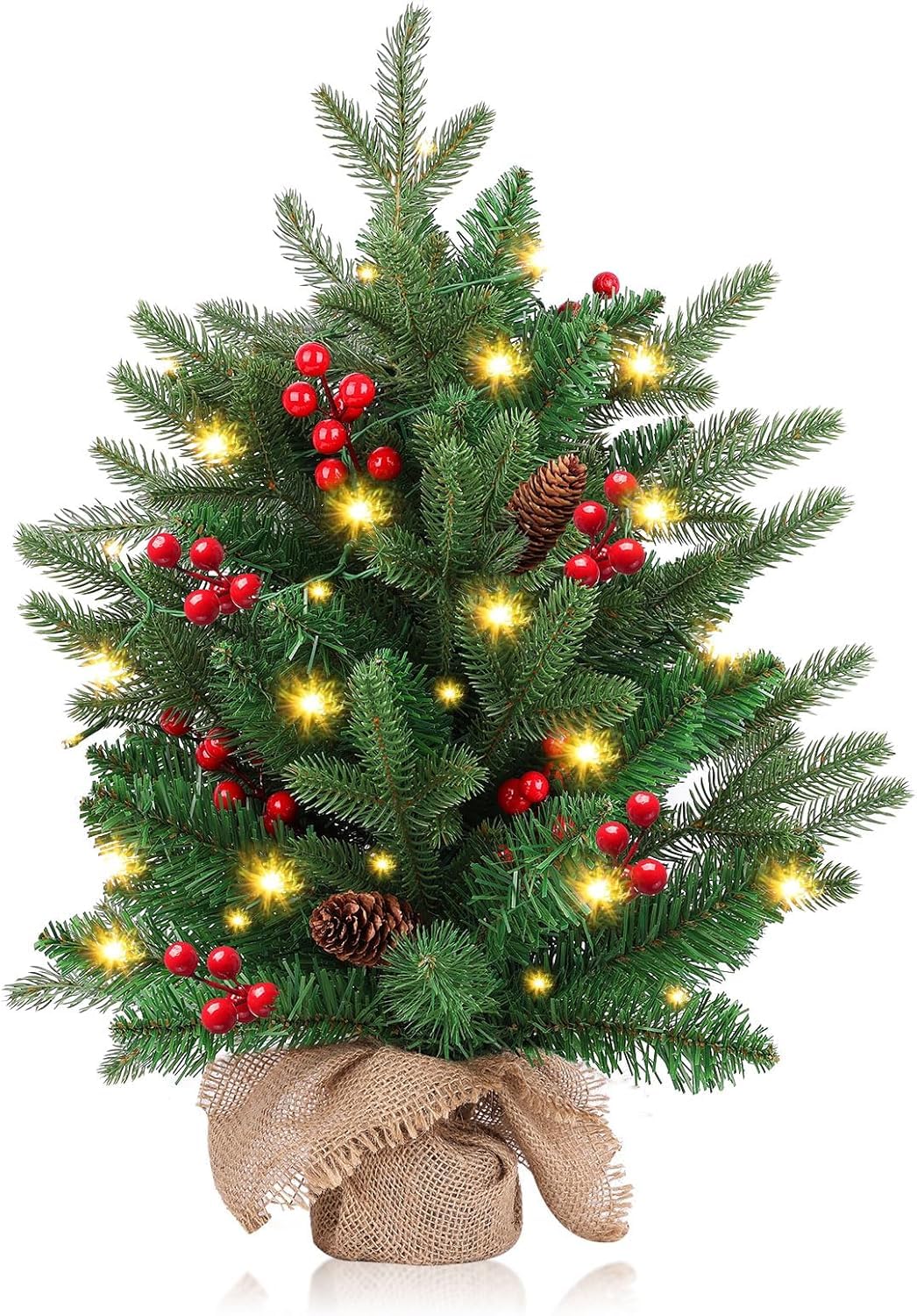 Mini Christmas Tree,20 inch/50CM Small Christmas Tree with Lights with 2M LED Lights,75 Branch Tips,for Home Office Christmas Decorations